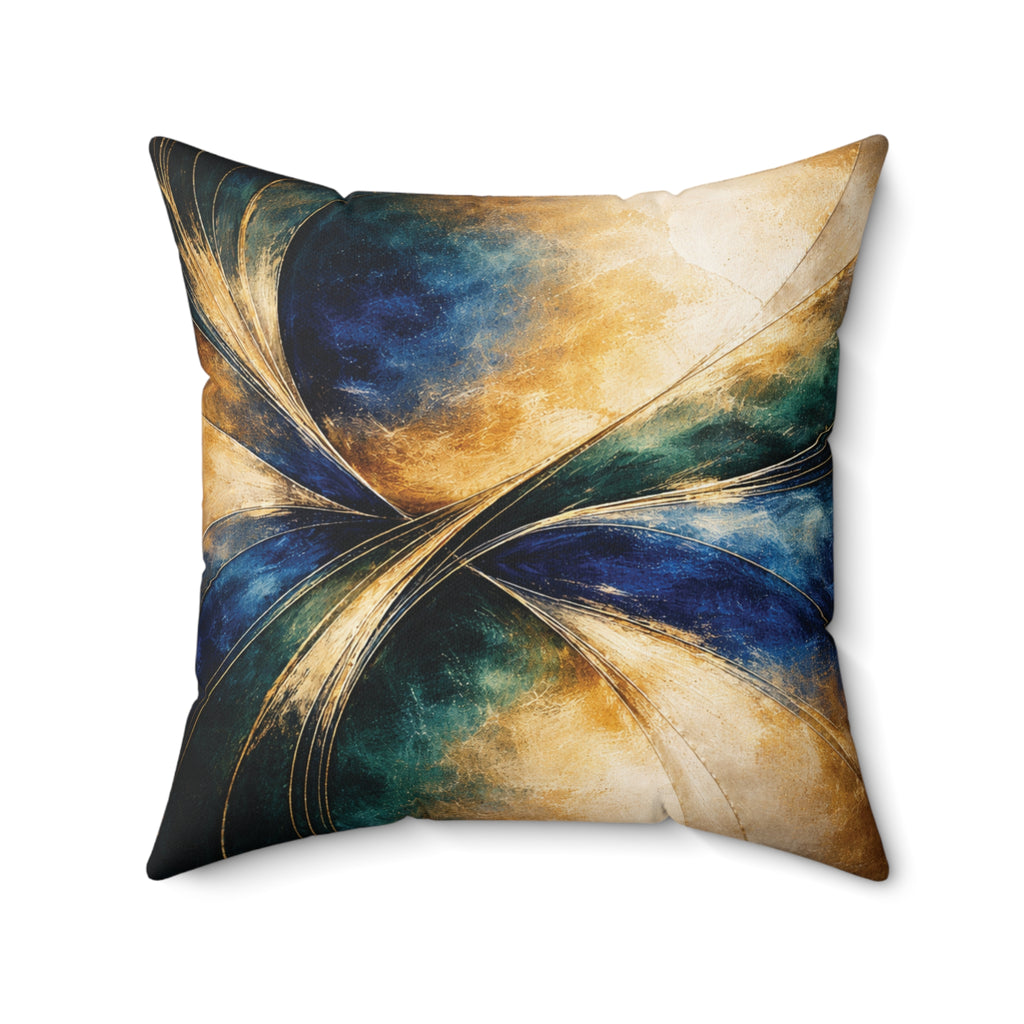 Gilded Convergence  Luxe NeoDeco Blue & Gold Accent Pillow Bedroom & Living Room Decor
