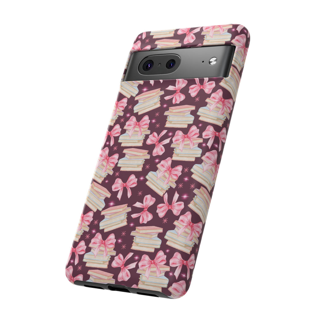 Coquette Pink Bows & Books Phone Case for iPhone 16 15 14 13 12  21 23 Samsung, and Pixel | Stylish Protective Cover Gift for Her Perfect for Floral Lover