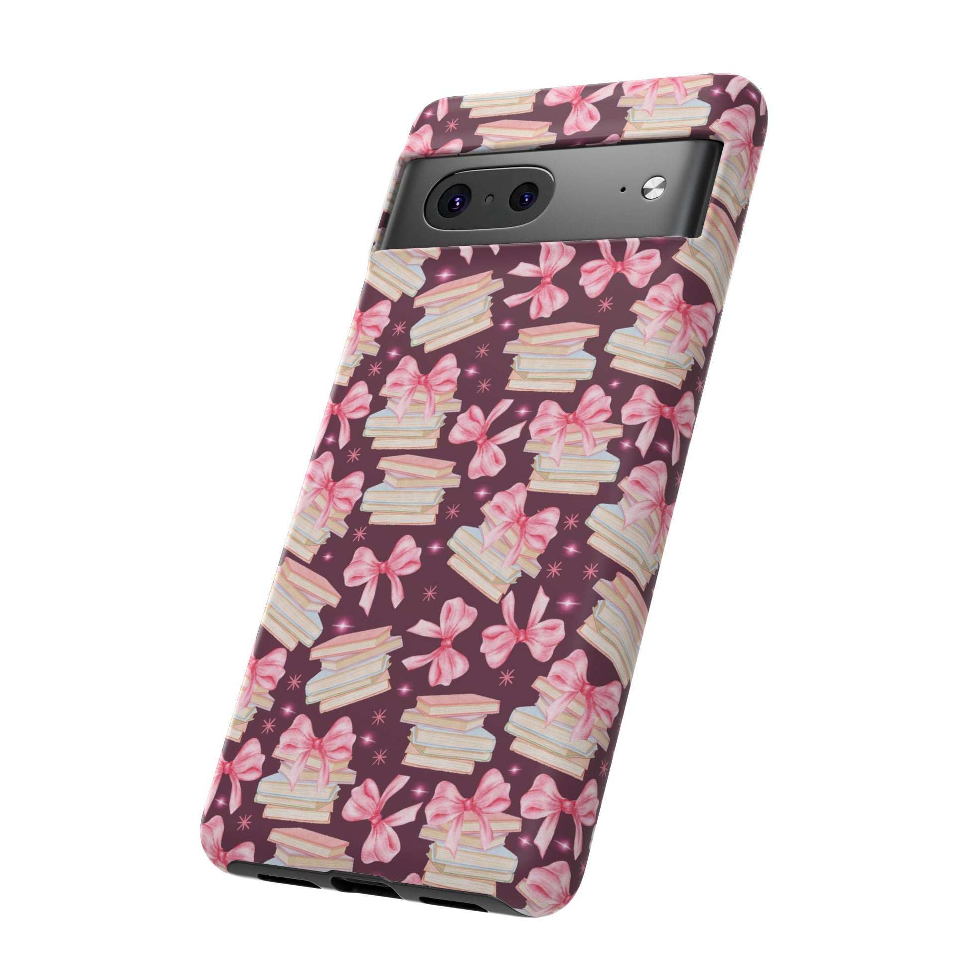 Coquette Pink Bows & Books Phone Case for iPhone 16 15 14 13 12  21 23 Samsung, and Pixel | Stylish Protective Cover Gift for Her Perfect for Floral Lover