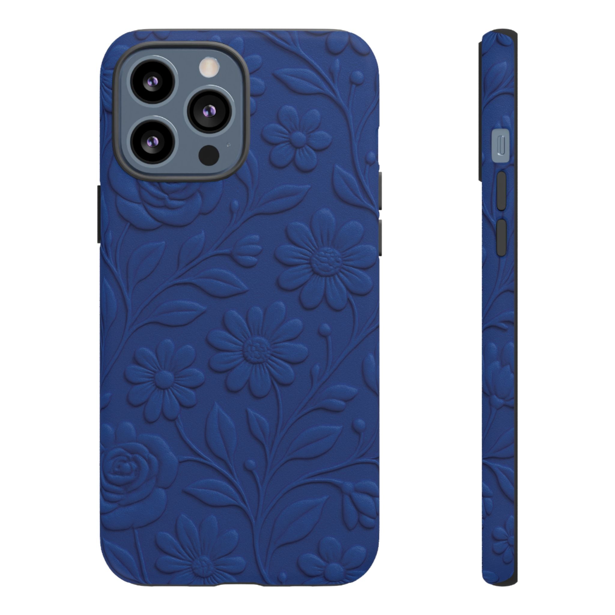 3D Illusion Floral Cobalt Blue Phone Case Elegant Raised Flower Design, Seamless Textured Look, Durable & Stylish Protection for iPhone and Android Models Fits iPhone & Samsung Models