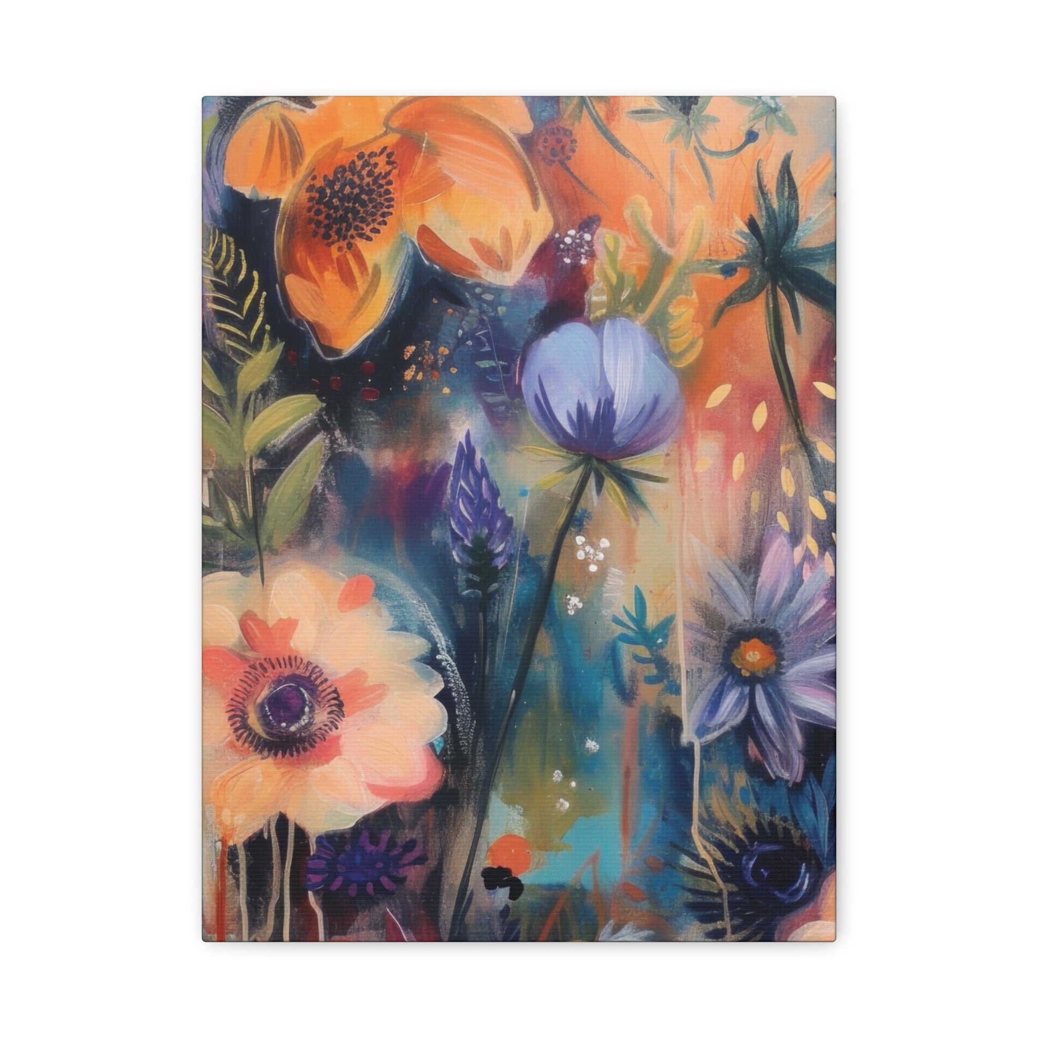 Boho Floral Wall Art Matte Canvas Stretched, Vibrant Botanical Design, Perfect for Living Room, Bedroom, or Office Decor, Adds a Stylish Touch to Any Space1.25" - MRSBYVALLE
