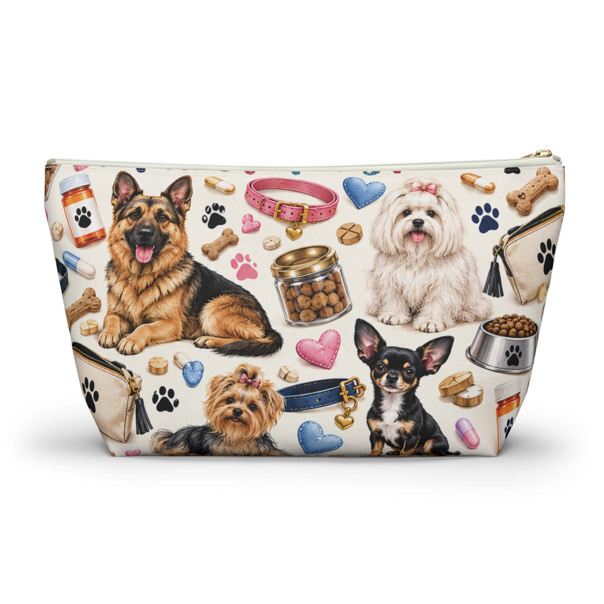 Paws for Pills Accessory Pouch — Dog Medicine & Treats T-Bottom Makeup Bag