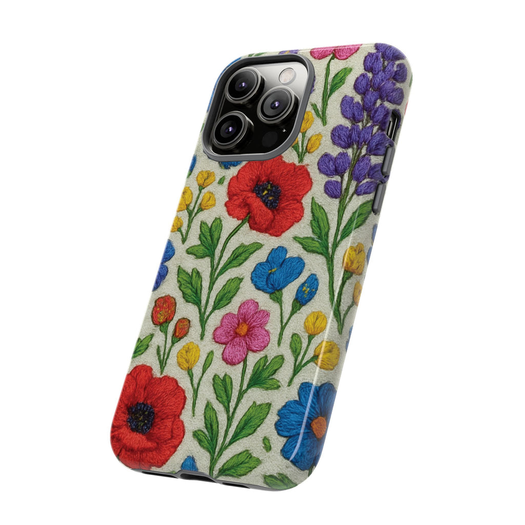 Bright 3D Illusion Wildflower Phone Case Cute Floral Design in Red, Pink, Blue – Aesthetic Protective Case for iPhone and  Android