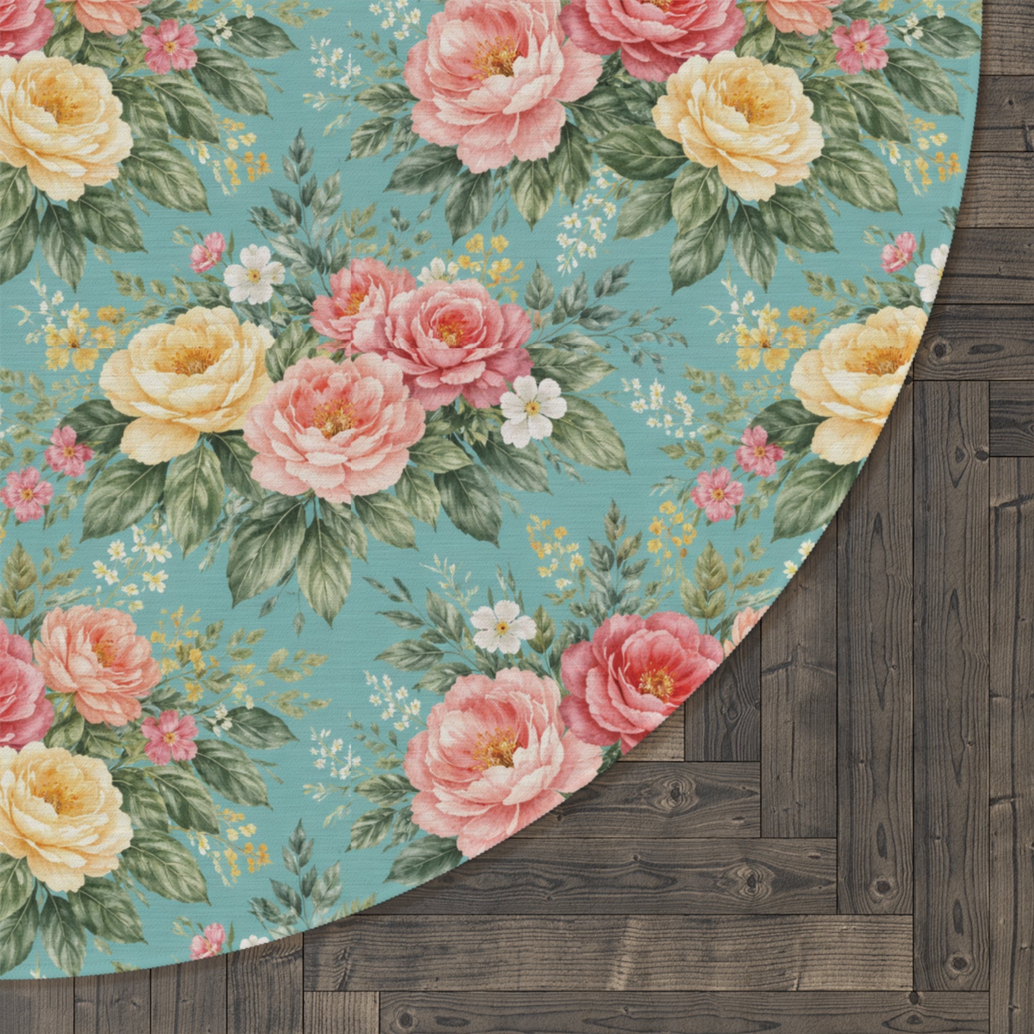 Lagoon Botanical Floral Round Rug — Accent Area Rug for Bedroom & Office