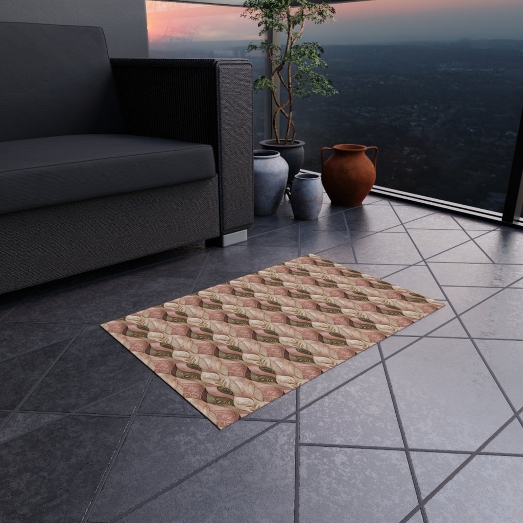 Outdoor Rug — Braided Coral & Sand Pattern Patio Mat