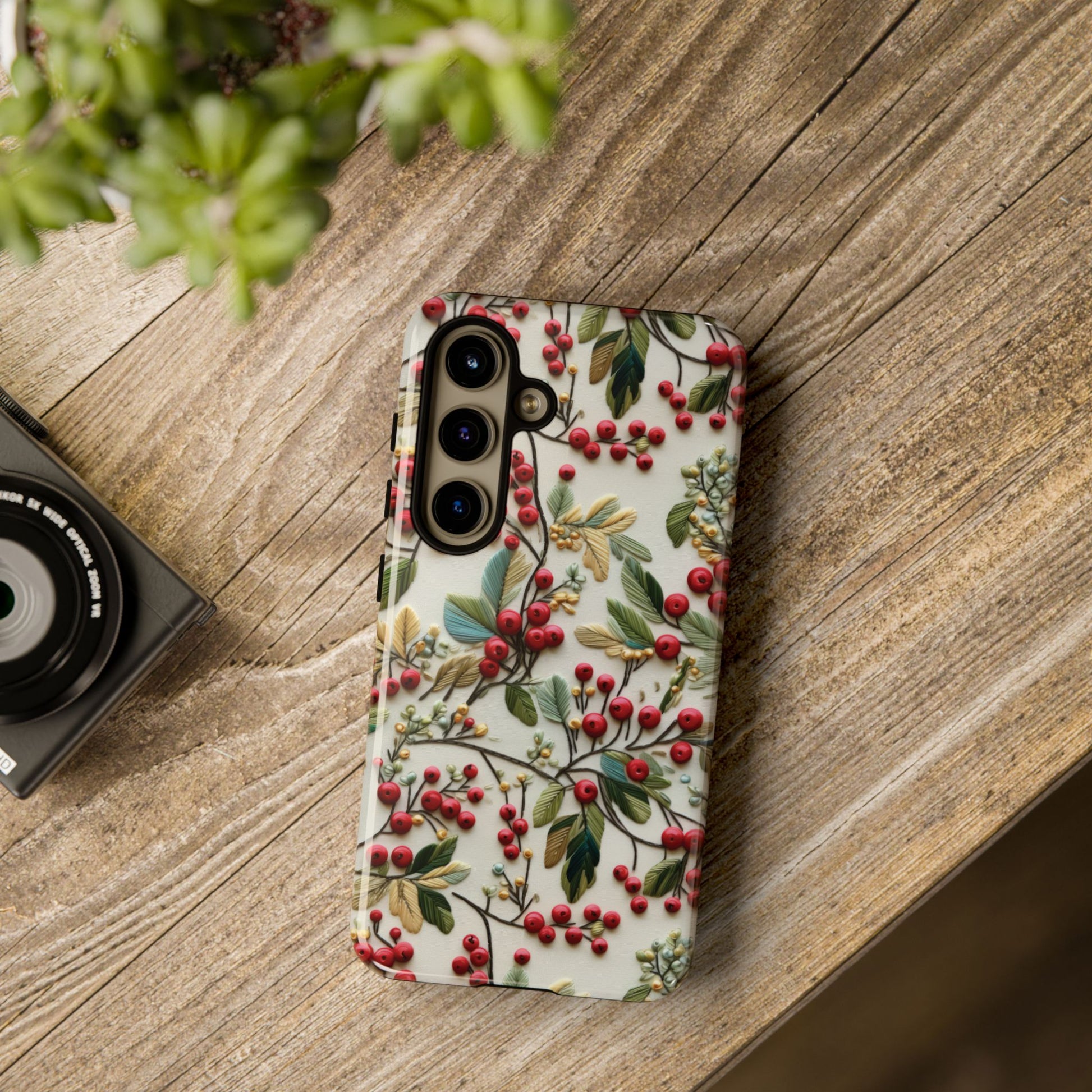 Holly Christmas Wildflowers Boho Chic Design Phone Case - Stylish, Protective Cover for All Models Gift for Mom Accessory Gift for Her