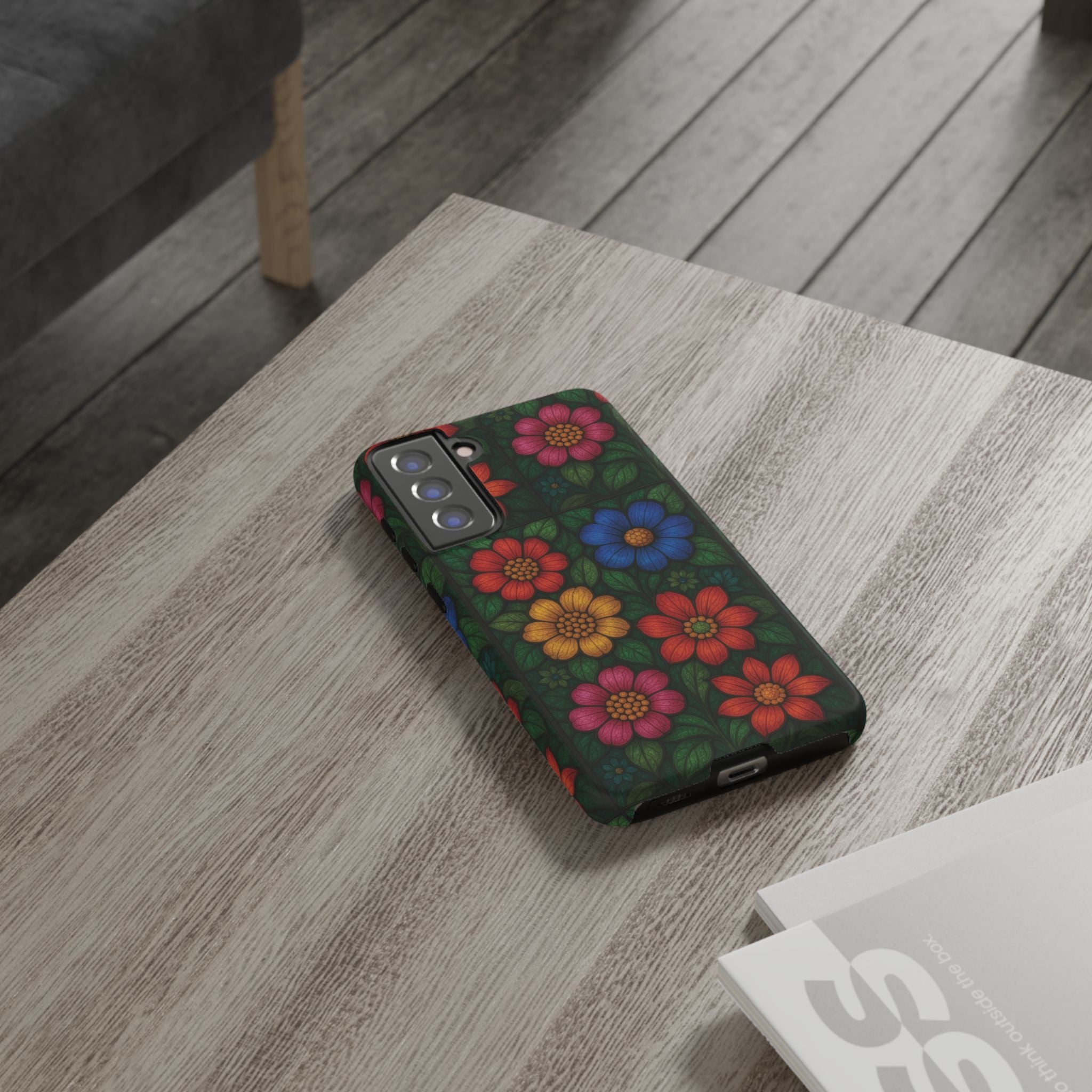 Coque de téléphone effet vitrail floral lumineux Art abstrait coloré, Étui de protection esthétique pour iPhone, Samsung et Google, Idée cadeau unique pour maman