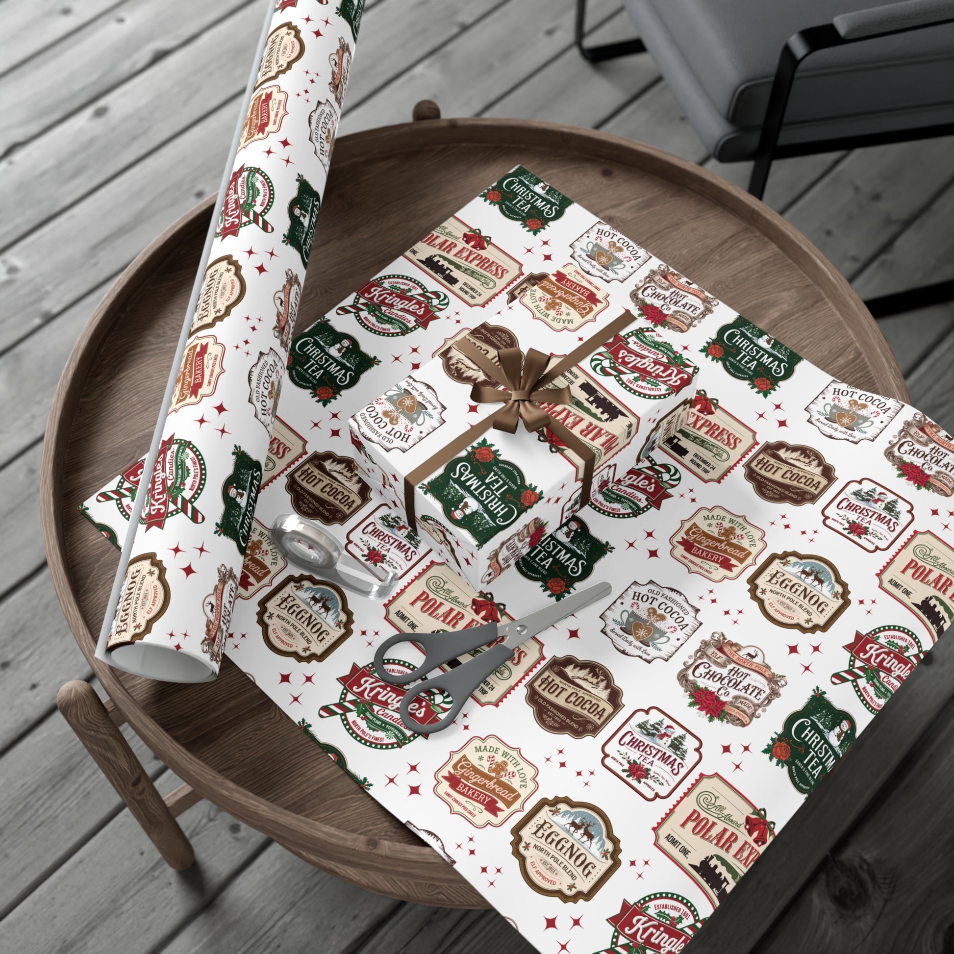 Vintage Christmas Stamps Wrapping Paper Festive Holiday Gift Wrap with Retro-Inspired Designs, Perfect for Christmas Presents, Crafting, & Holiday Decor – Premium Quality - MRSBYVALLE