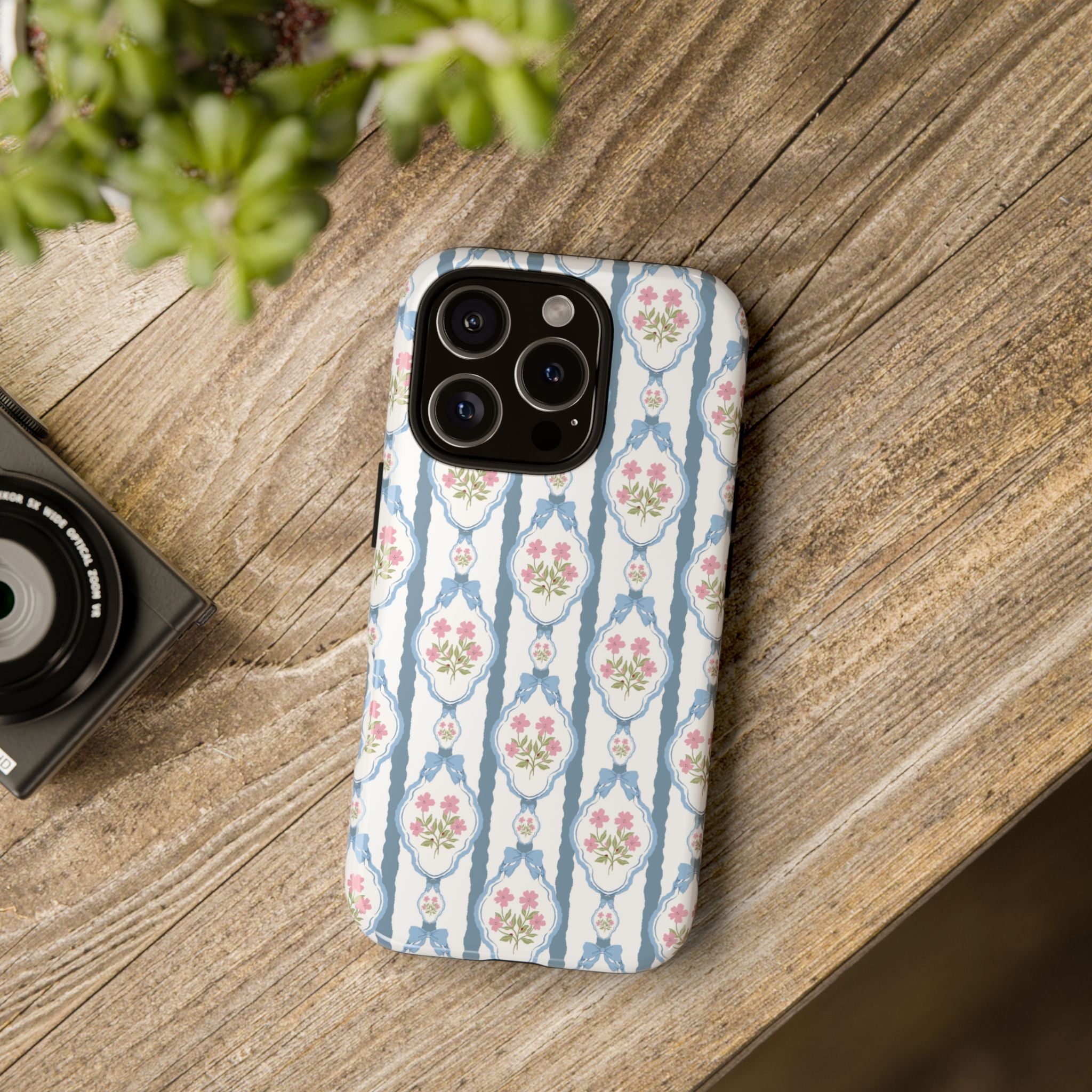 Coque de téléphone Vintage Nœud Bleu et Rose — Motif floral romantique « Tough Cases »