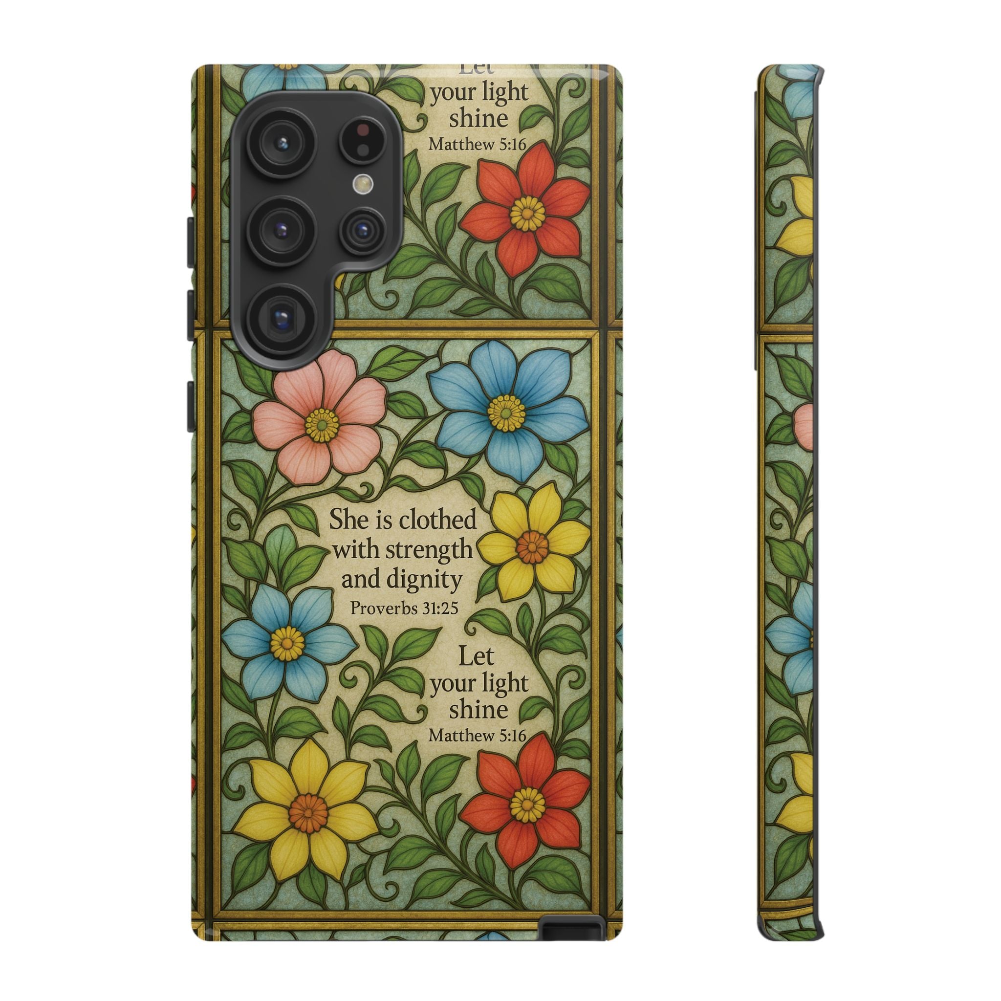 Pastel Floral Stained Glass Bible Verse Phone Case Christian Affirmation, Soft Faith Design, iPhone Samsung Google, Inspirational Gift for HerGift for Christians