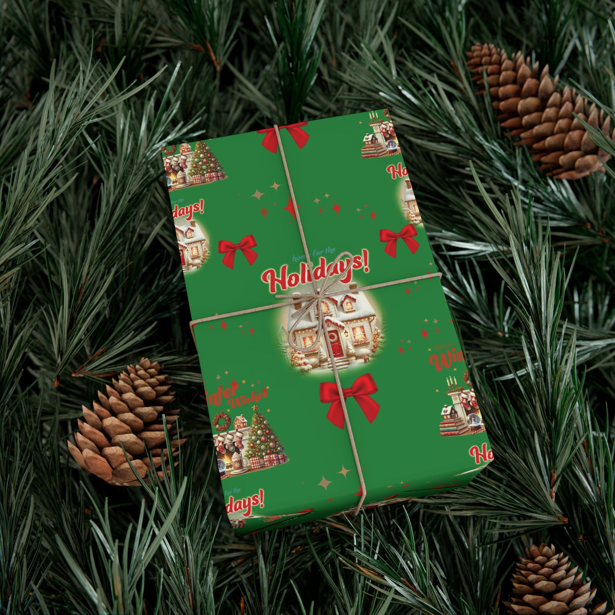 Retro Christmas Scenes Wrapping Paper - Forest Green Holiday Gift Wrap with Vintage Vibes, Perfect for Festive Presents, Nostalgic Holiday Decor, and Gift Wrapping Premium Quality - MRSBYVALLE