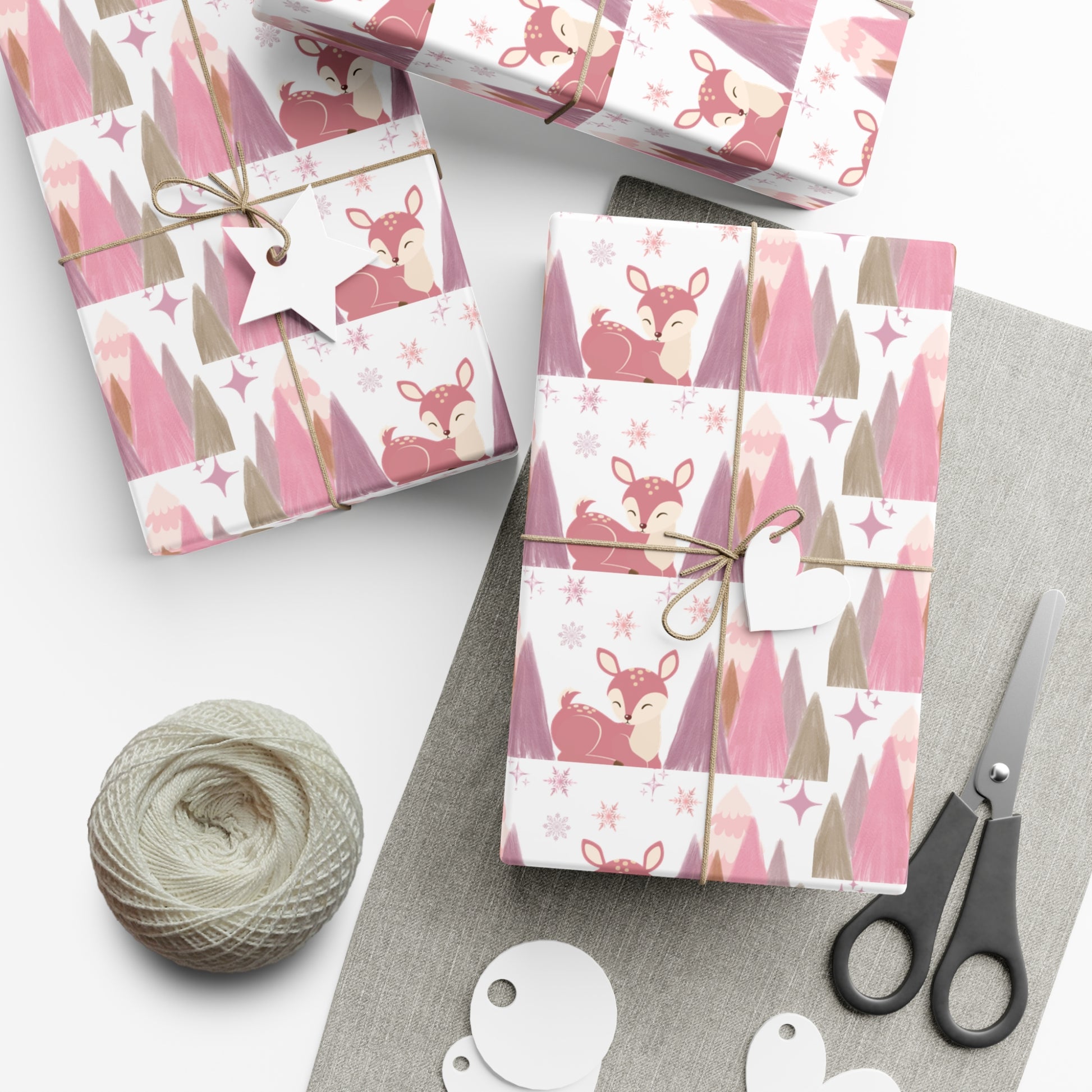 Pink and Lavender Deer Wrapping Paper, Whimsical Christmas Gift Wrap, Pastel Holiday Paper, Winter Wonderland Theme, Elegant Xmas Packaging