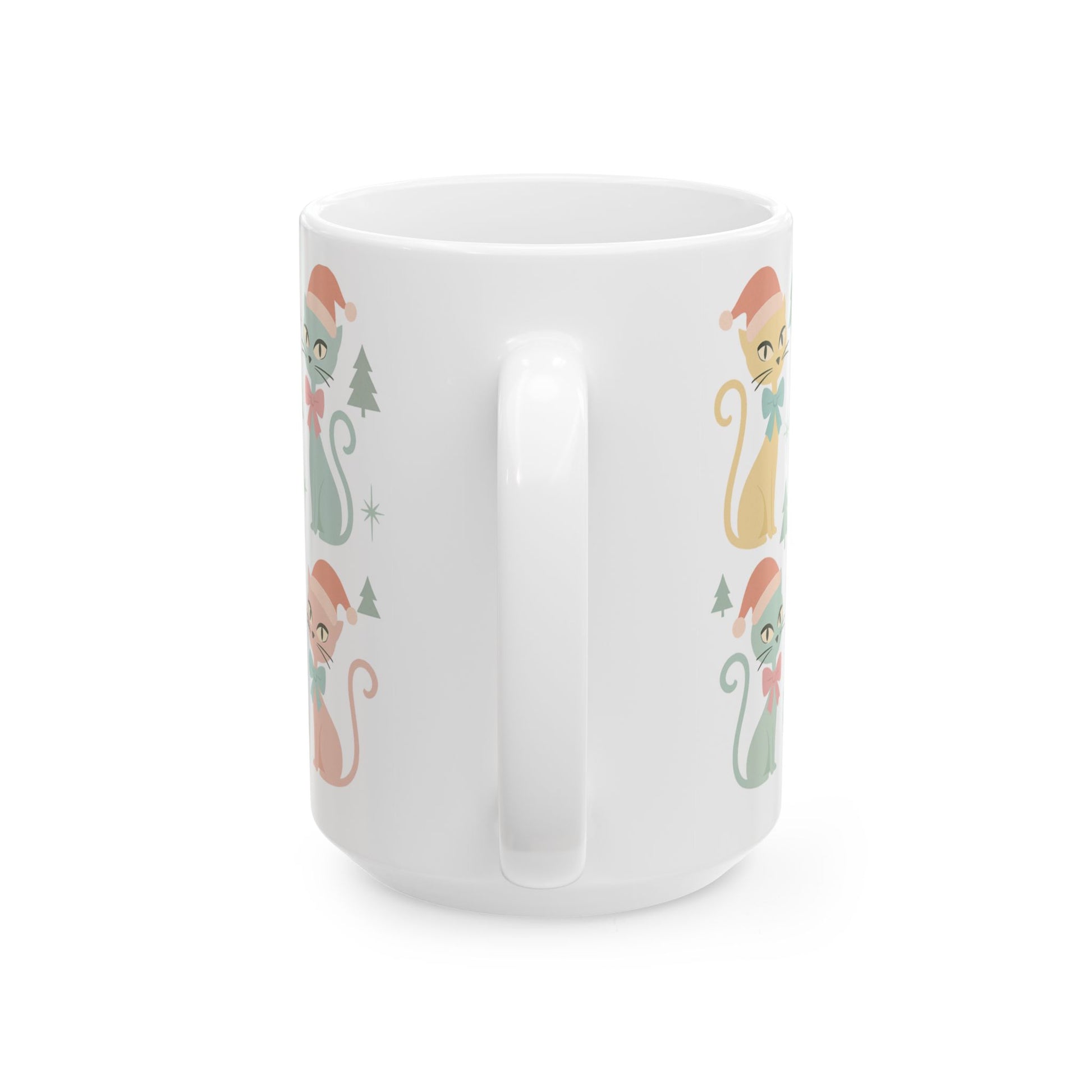 Pastel Atomic Cat Mug, Retro Mid Century Modern Coffee Cup, Vintage Kitty Design with Coquette Bow, 11oz & 15oz Ceramic Mug for Cat Lovers