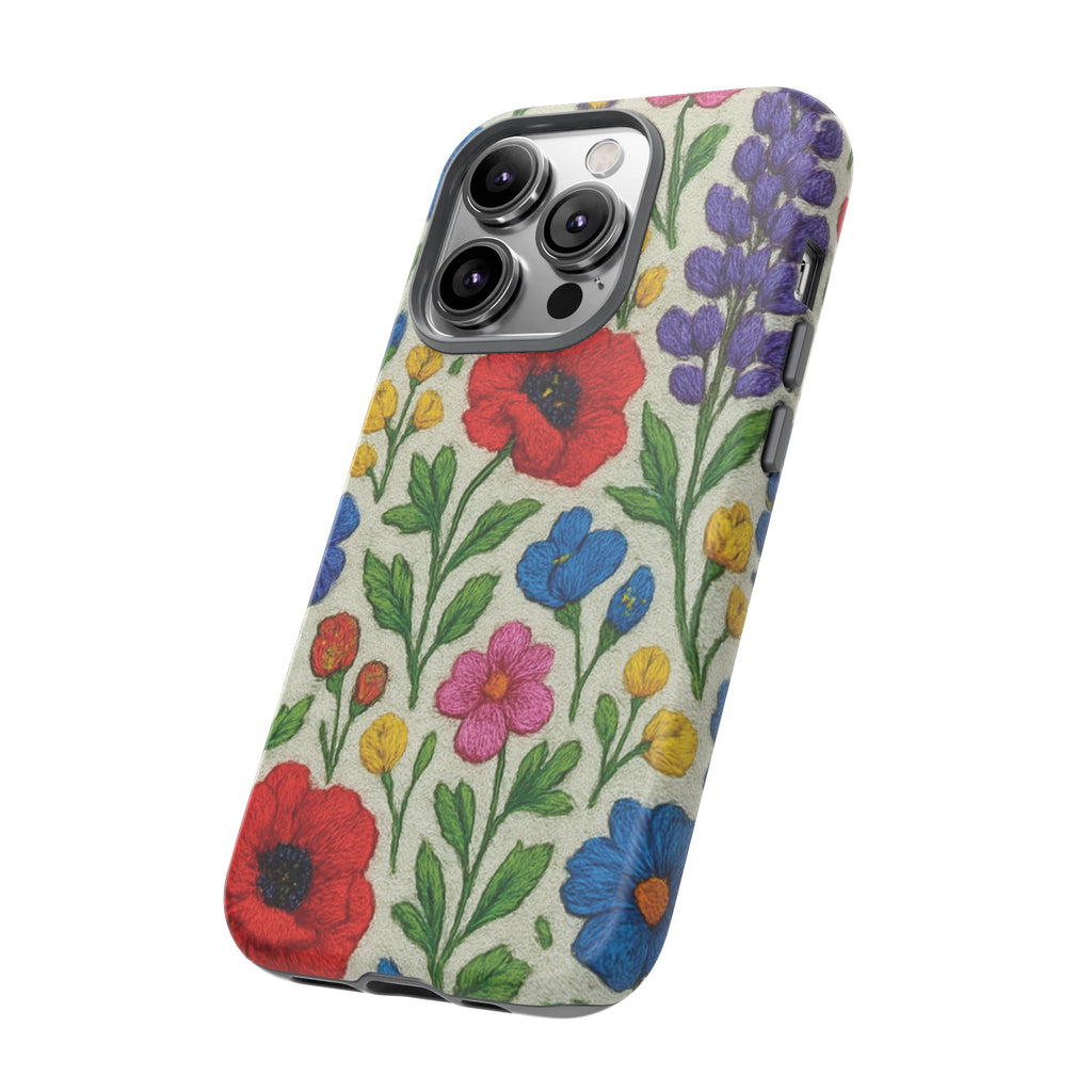 Bright 3D Illusion Wildflower Phone Case Cute Floral Design in Red, Pink, Blue – Aesthetic Protective Case for iPhone and  Android