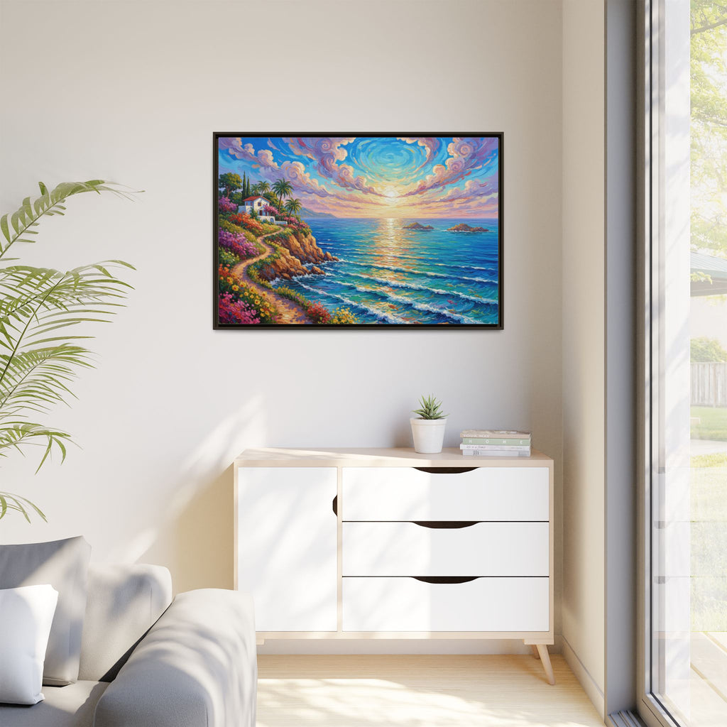 Toile imprimée florale océanique | Décoration murale colorée et lumineuse de paysage marin, œuvre d'art de bureau encadrée et mate