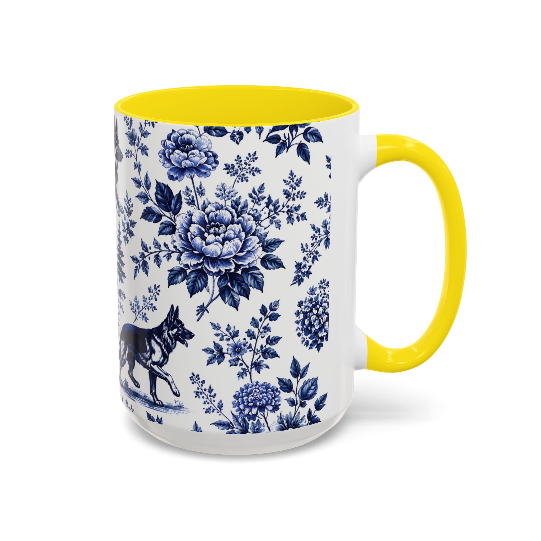 Elegant German Shepherd Floral Mug | Luxury Blue Toile Coffee Mug 11/15oz Accent Ceramic