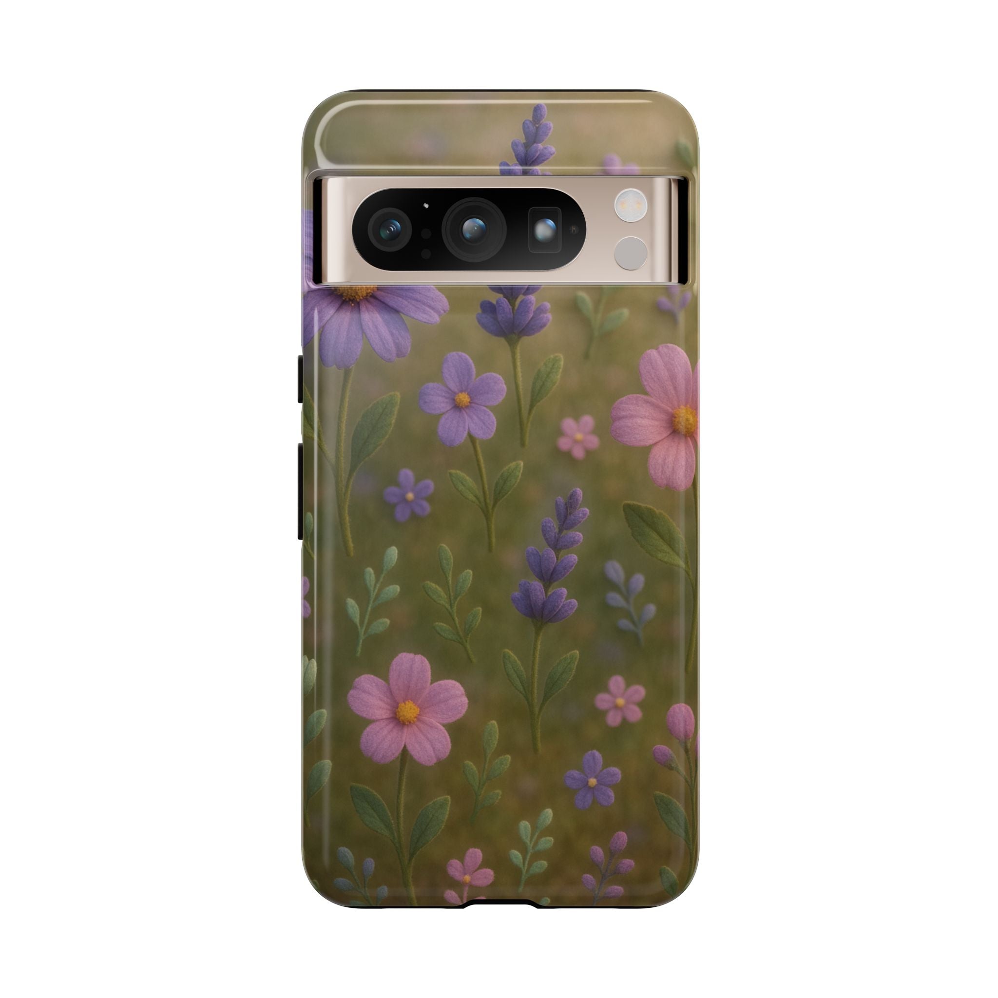 Pastel Flowers 3D Illusion Wildflower Phone Case Cute Pastel Floral Design in Lavender, Pink, Mint Green Aesthetic Protective Case for iPhone and  Android