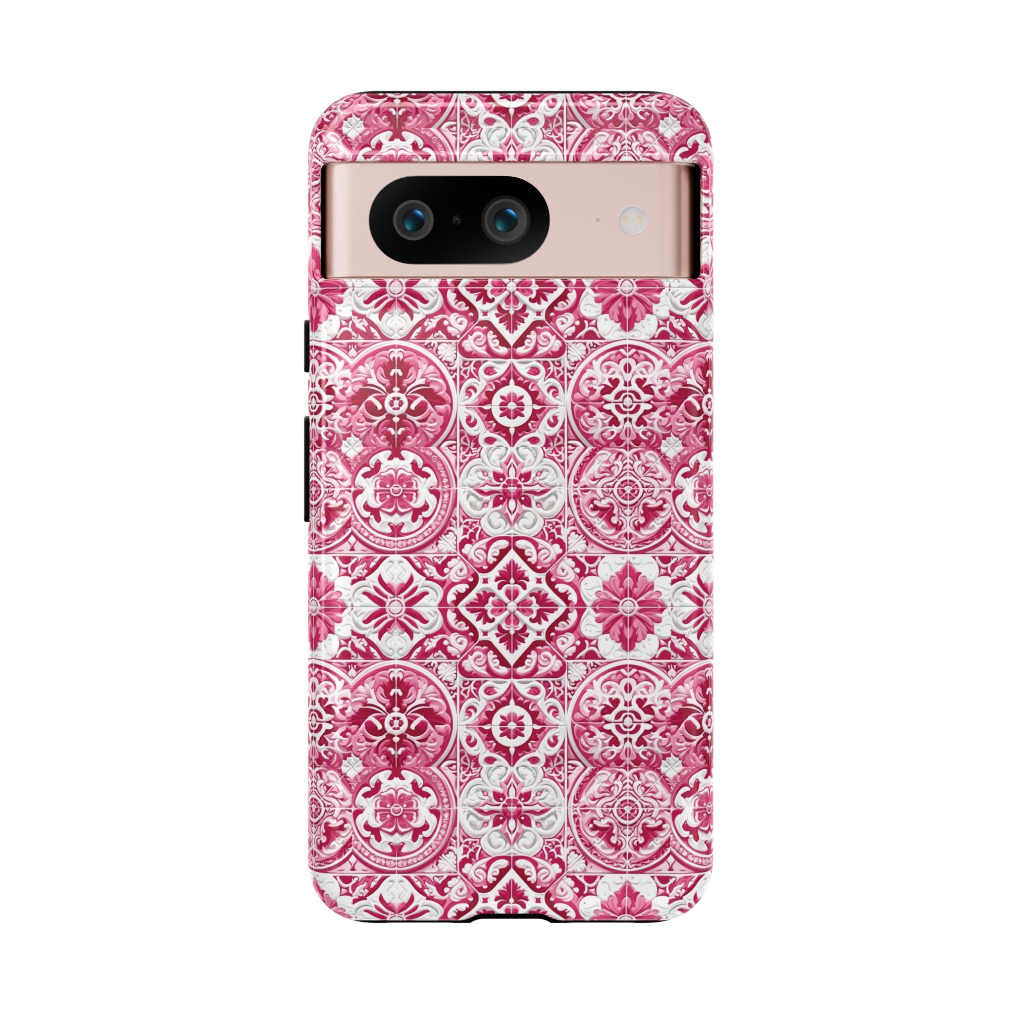 Pink and White Mediterranean Tile Design Phone Case - Stylish, Protective Cover for All Models Gift for Mom Accessory Gift for Her
