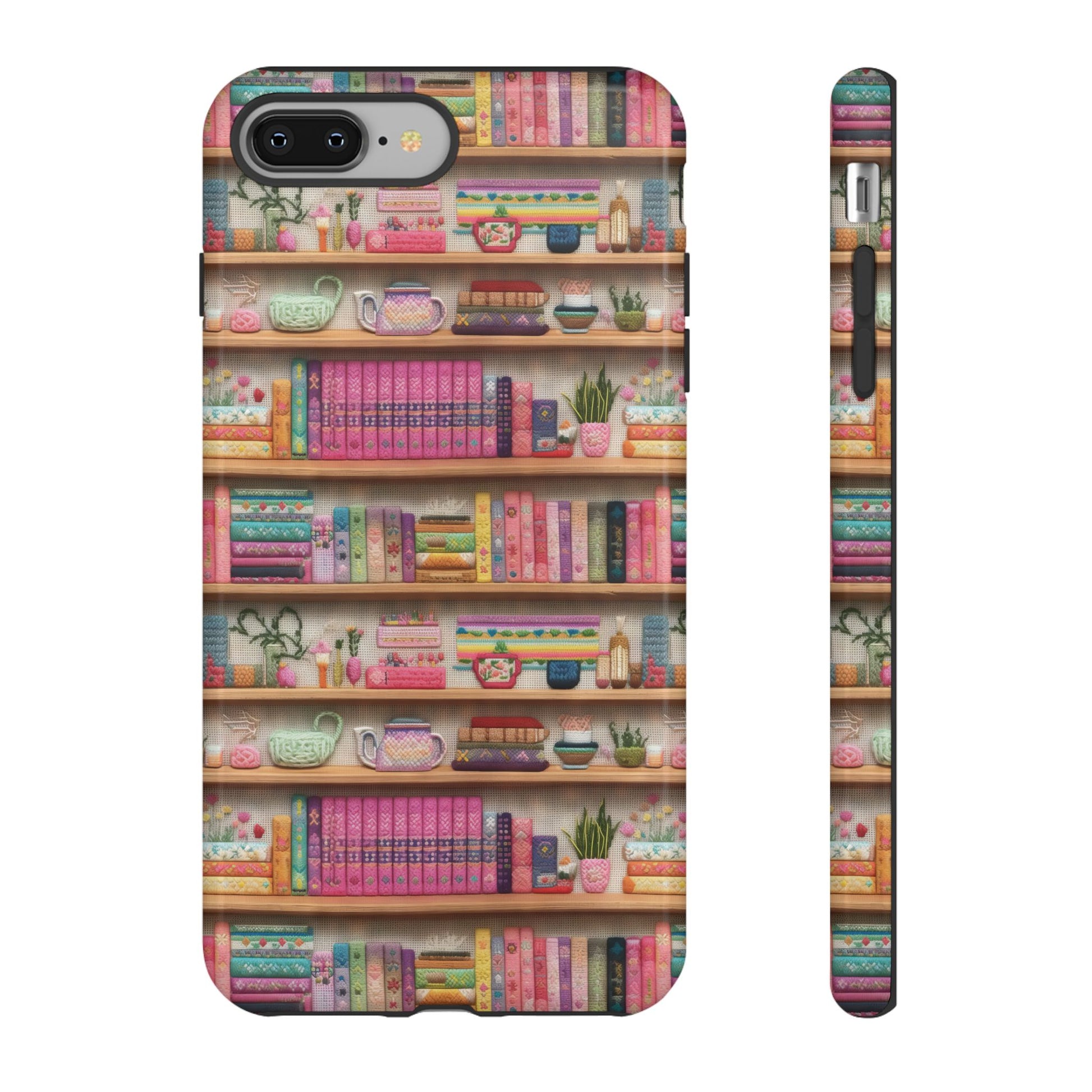 Whimsical 3D Embroidery Illusion Books on Pastel Shelves Phone Case for iPhone, Samsung & Pixel: Unique Accessory for Literary Enthusiasts Gift for Her Perfect for Floral Lover