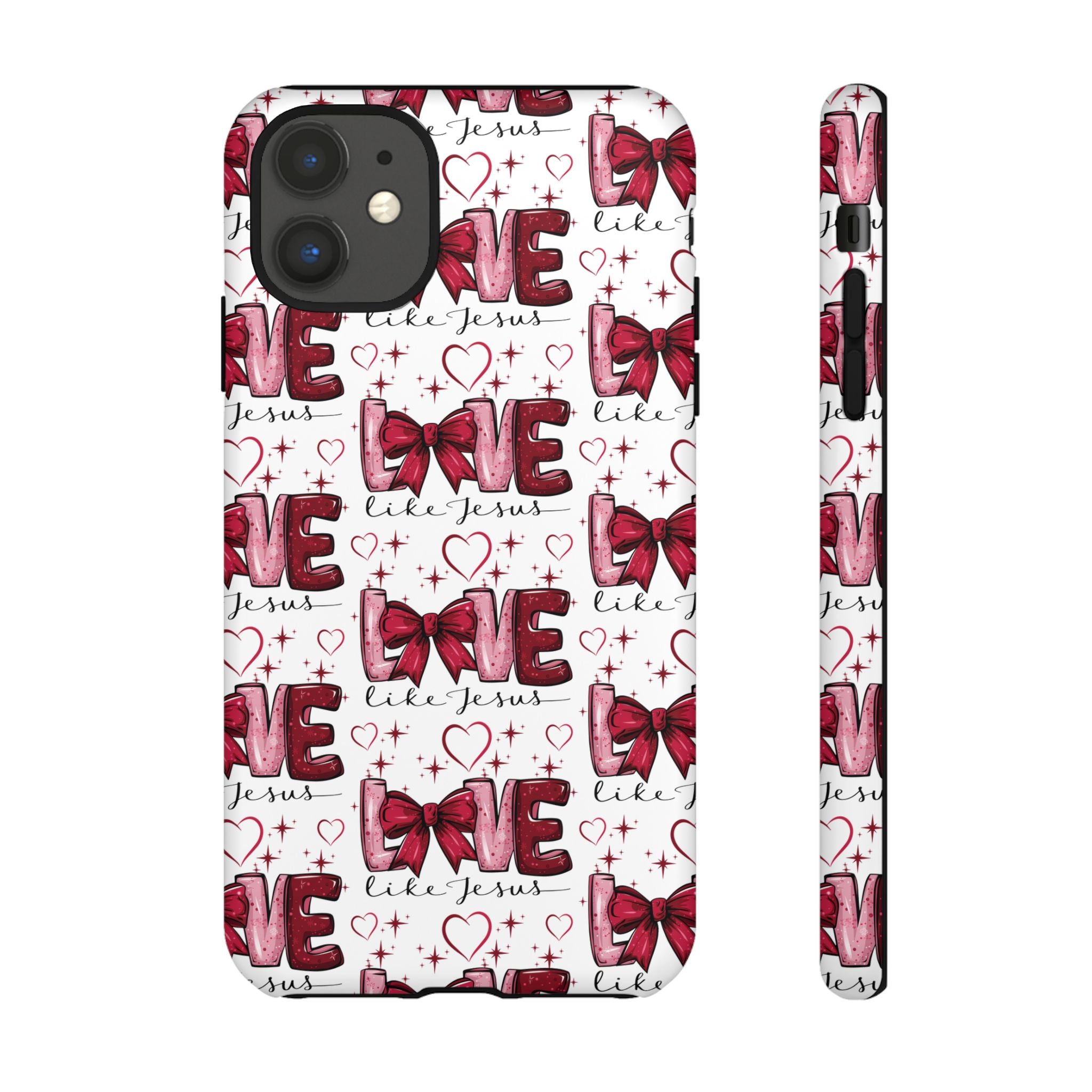 Love Like Jesus Red Bows and Hearts—Tough, Faithful Phone Cases & Religious iPhone Accessories: Protect Your Device & Show Your Faith