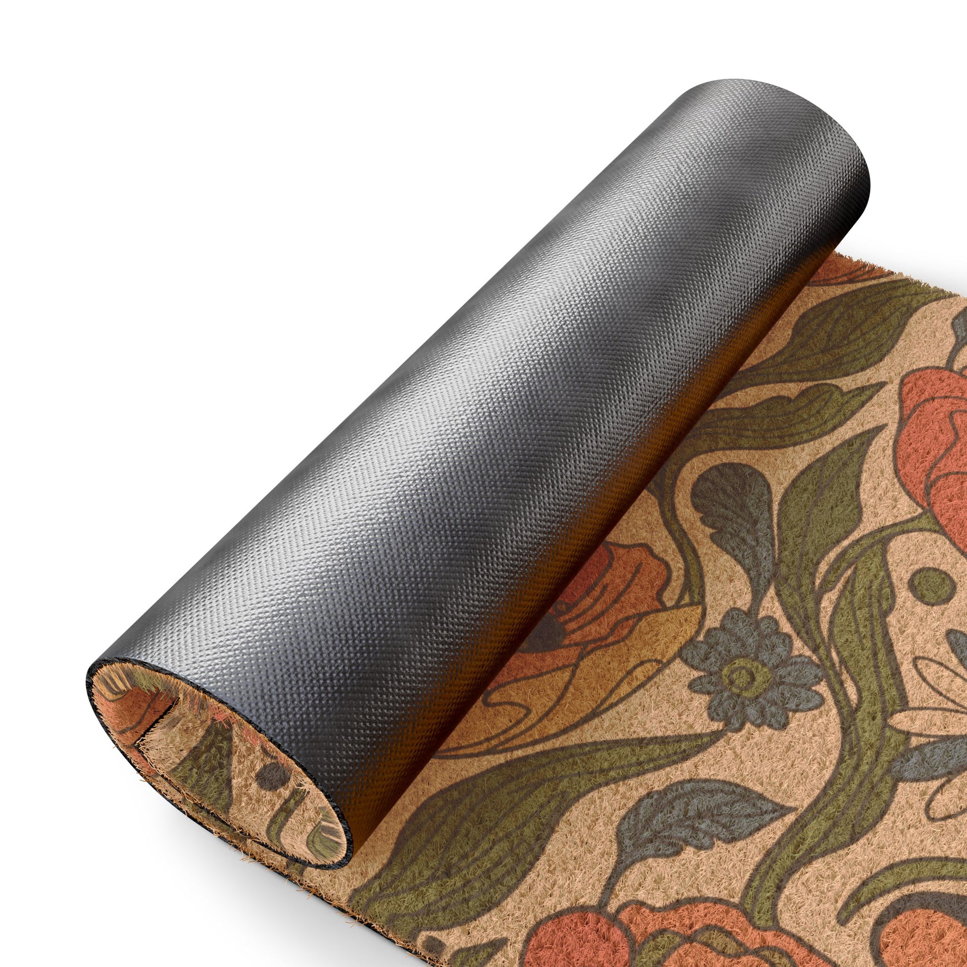 Retro Poppy Coir Doormat | Boho Floral Welcome Mat for Modern Entryways & Warm Home Vibes