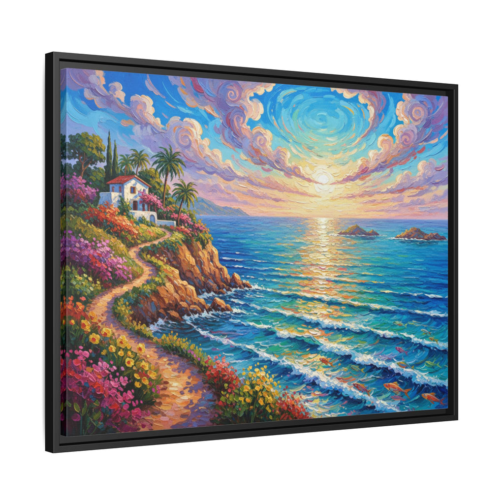 Toile imprimée florale océanique | Décoration murale colorée et lumineuse de paysage marin, œuvre d'art de bureau encadrée et mate