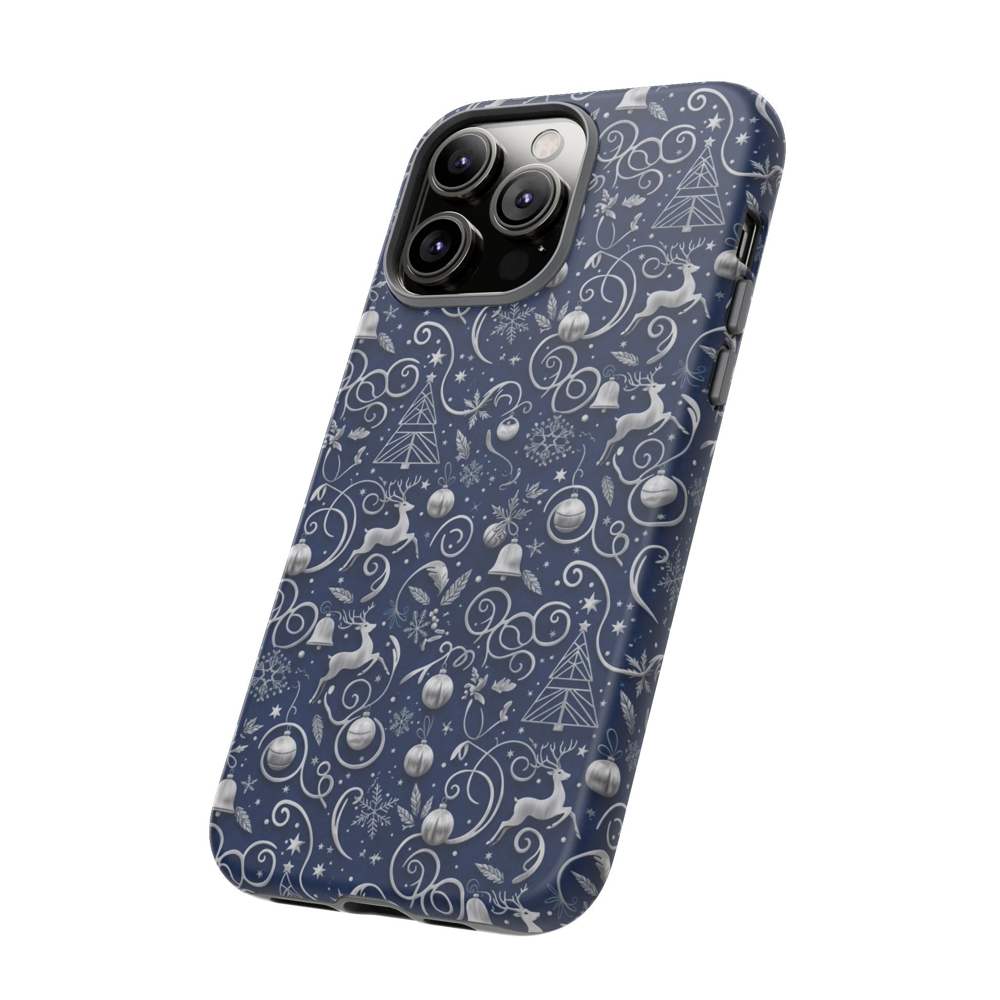 Coque Téléphone Noël Bleu & Argent – Motif Paillettes Festives pour iPhone 17, Tous iPhones & Galaxy | Cadeau MRSBYVALLE pour Elle