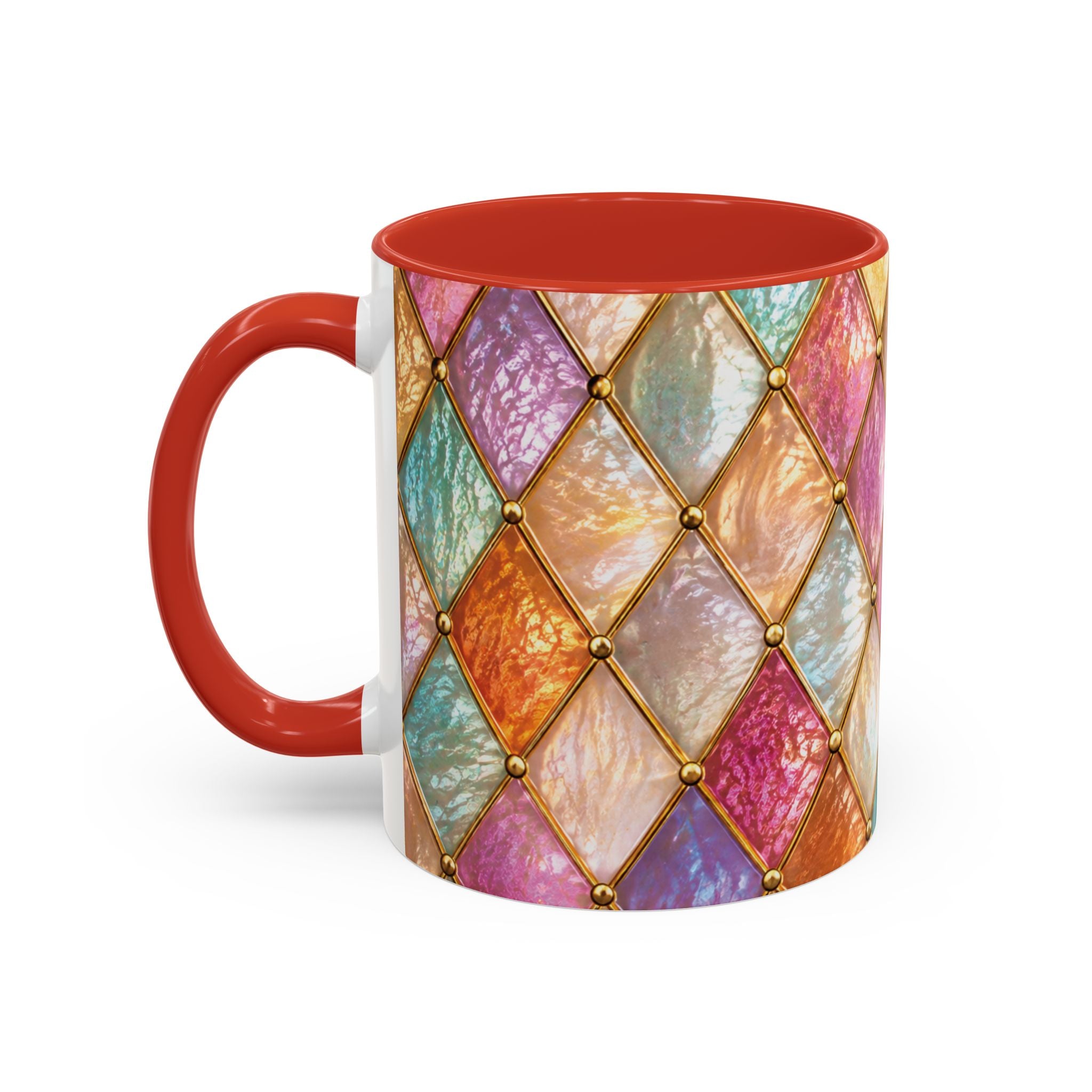 Colorful Jewel-Quilt Accent Coffee Mug — Vibrant Stained-Glass Pattern (11/15oz) Gift for her