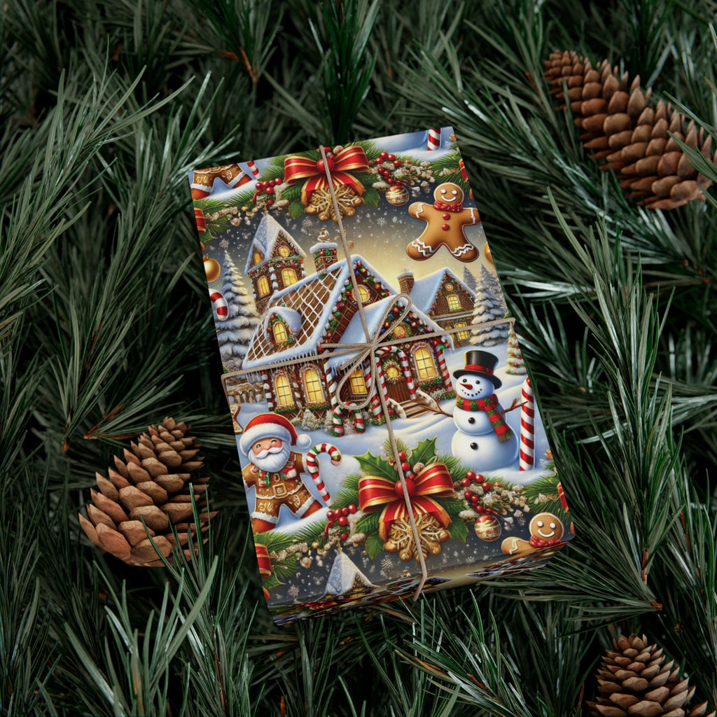 Gingerbread House & Snowman Christmas Wrapping Paper Festive Holiday Gift Wrap with Vibrant Perfect for Christmas Presents and Seasonal Decor - MRSBYVALLE