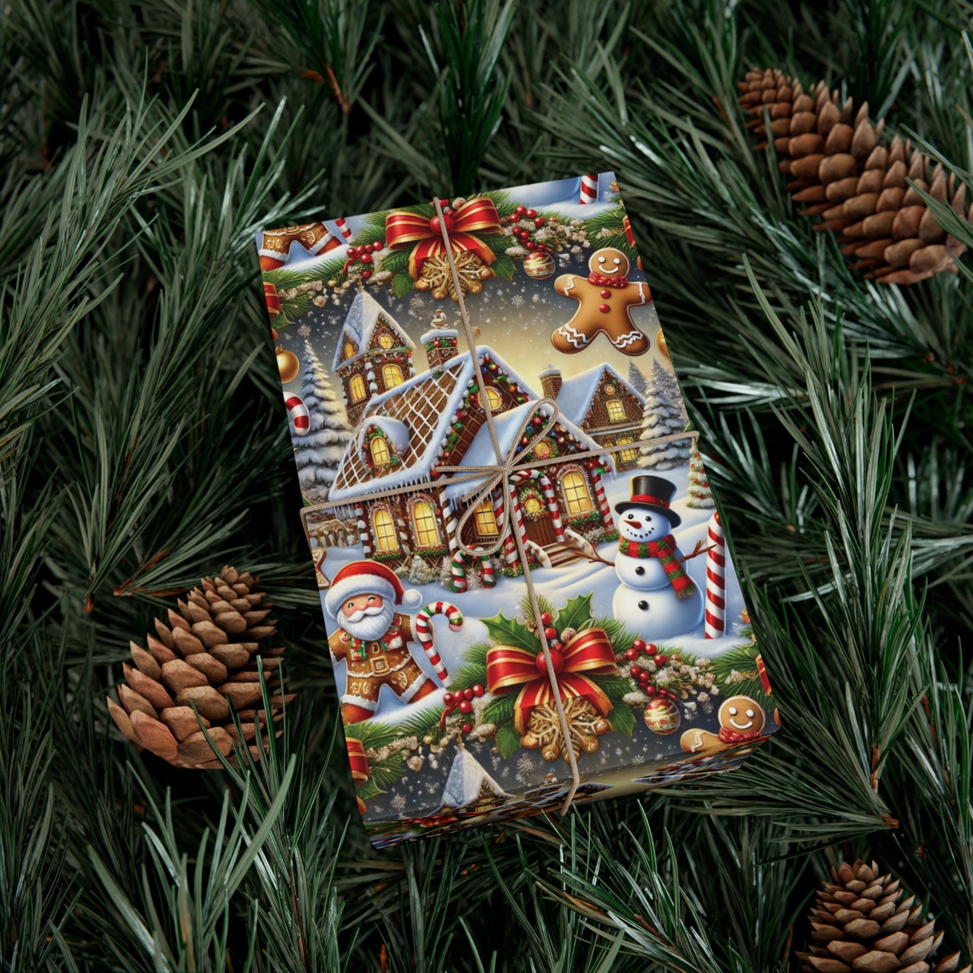 Gingerbread House & Snowman Christmas Wrapping Paper Festive Holiday Gift Wrap with Vibrant Perfect for Christmas Presents and Seasonal Decor - MRSBYVALLE
