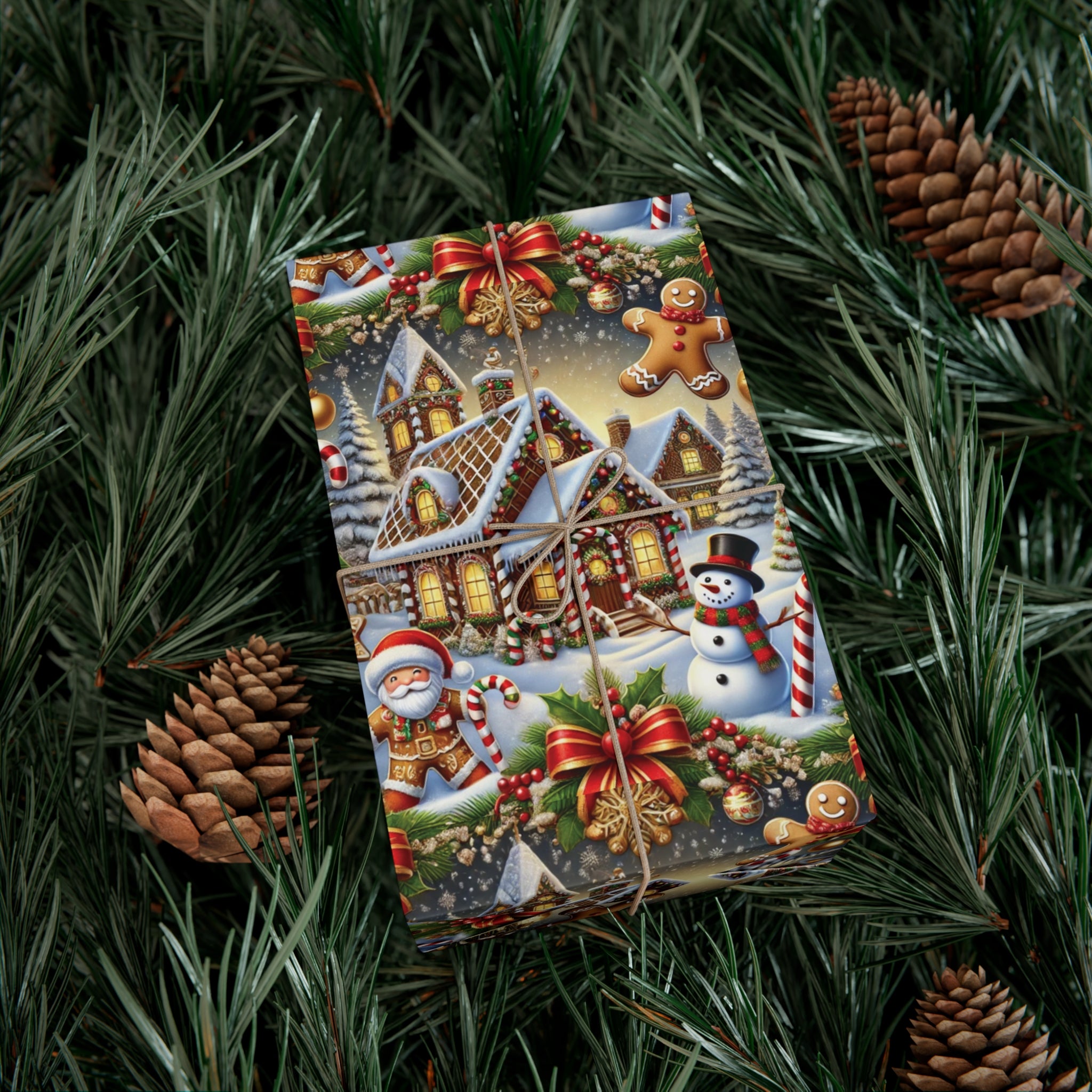 Gingerbread House & Snowman Christmas Wrapping Paper Festive Holiday Gift Wrap with Vibrant Perfect for Christmas Presents and Seasonal Decor - MRSBYVALLE