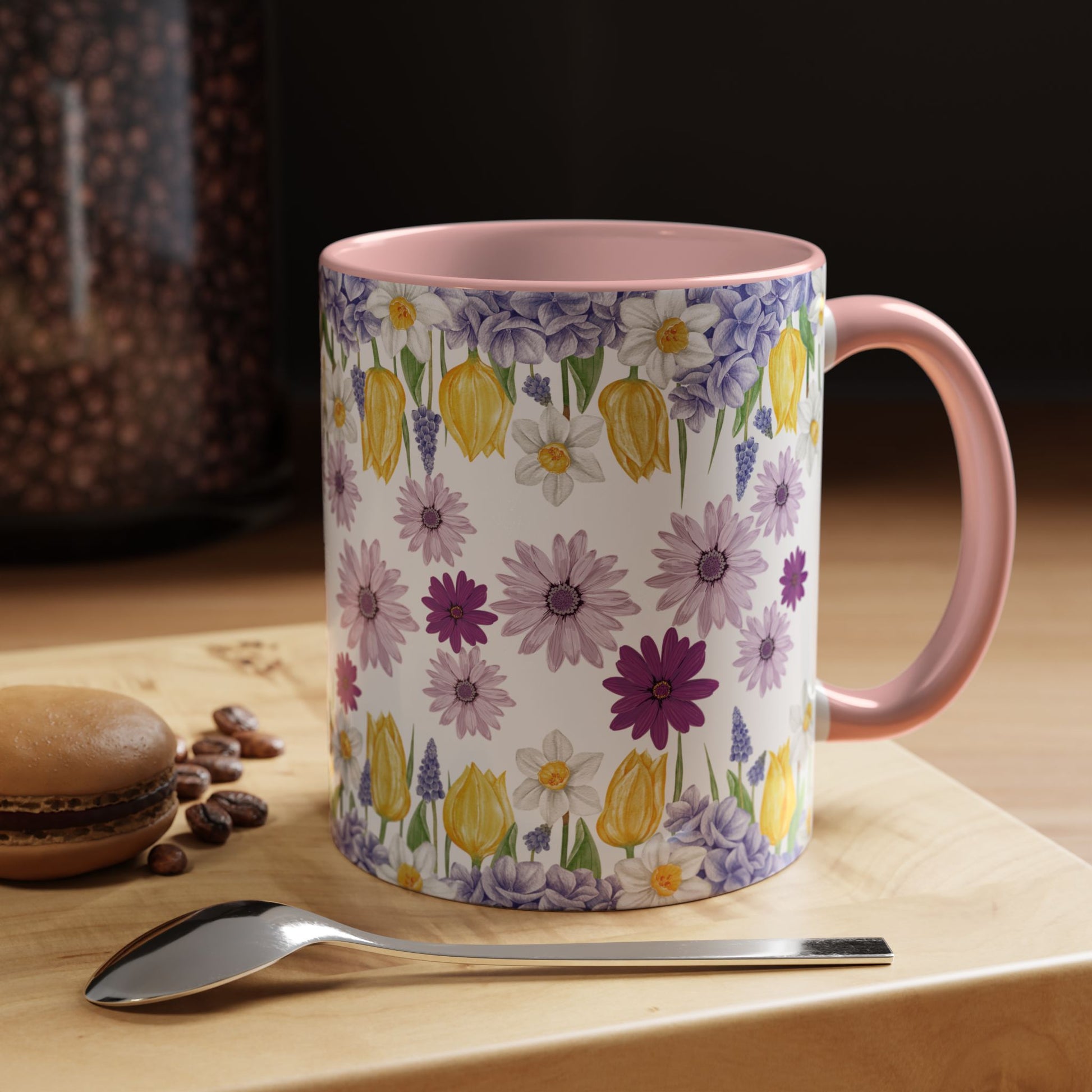Botanical Floral Mug  Lavender & Yellow Flowers, Ceramic 11oz & 15oz Cup, Ideal Gift for Coffee Lovers, Mother's Day, or Cozy Spring Mornings