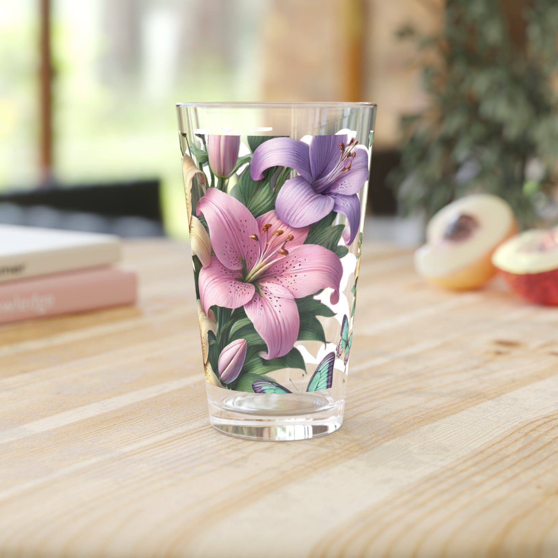 Blooming Tiger Lily 16 oz Pint Glass Vibrant Floral Design, Durable Glassware for Beverages, Ideal for Home, Bar, or Gifts | Elegant Perfect for Parties - MRSBYVALLE