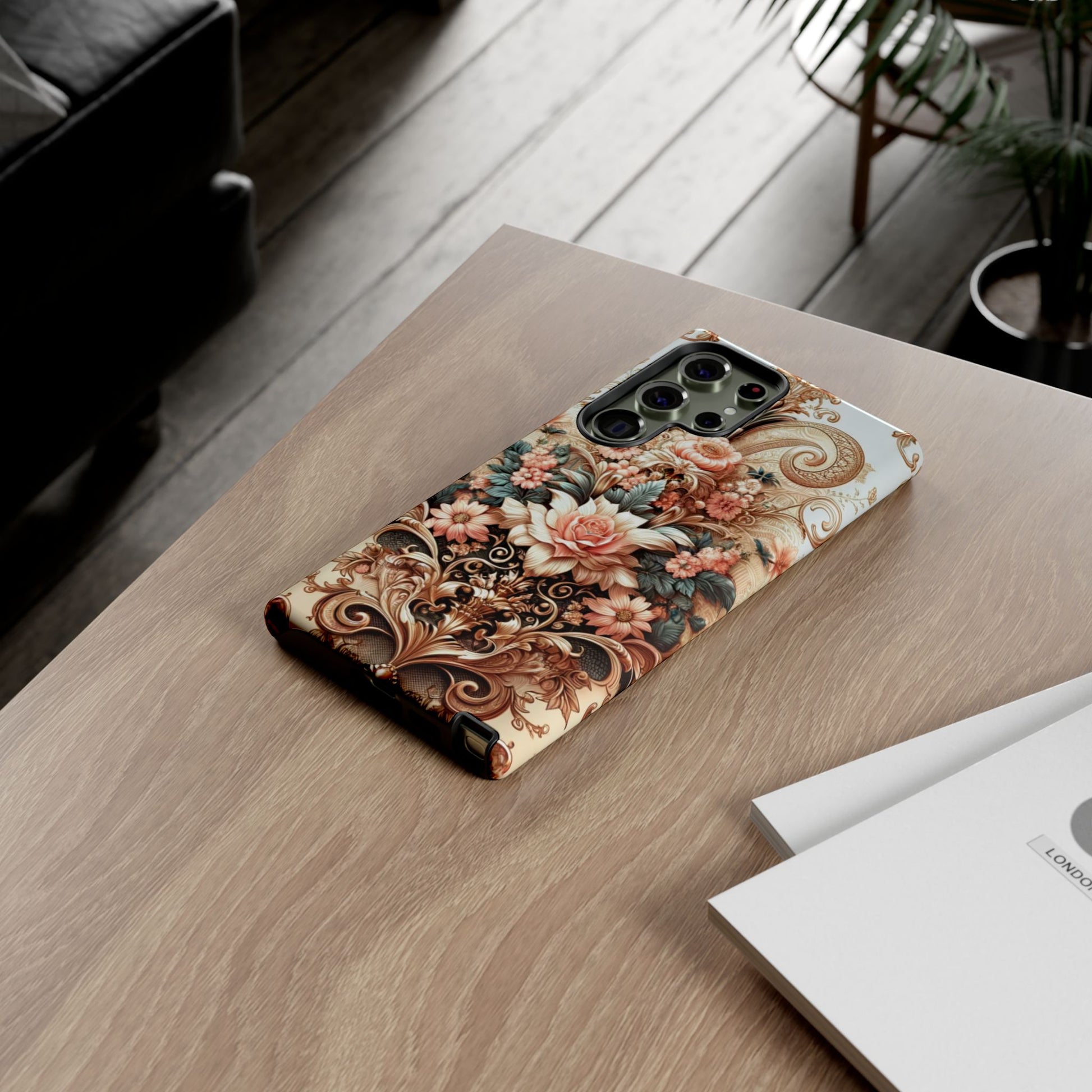 Gold Design Luxury Phone Tough Case Floral Elegant Durable Stylish for Modern Devices iPhone 17, 16, 15, Samsung iPhone Samsung Accessory Gift for Her
