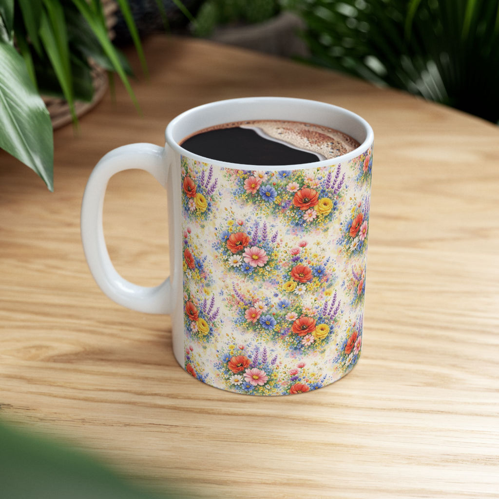 Watercolor Wildflowers Ceramic Mug — Floral 11oz & 15oz Coffee Cup