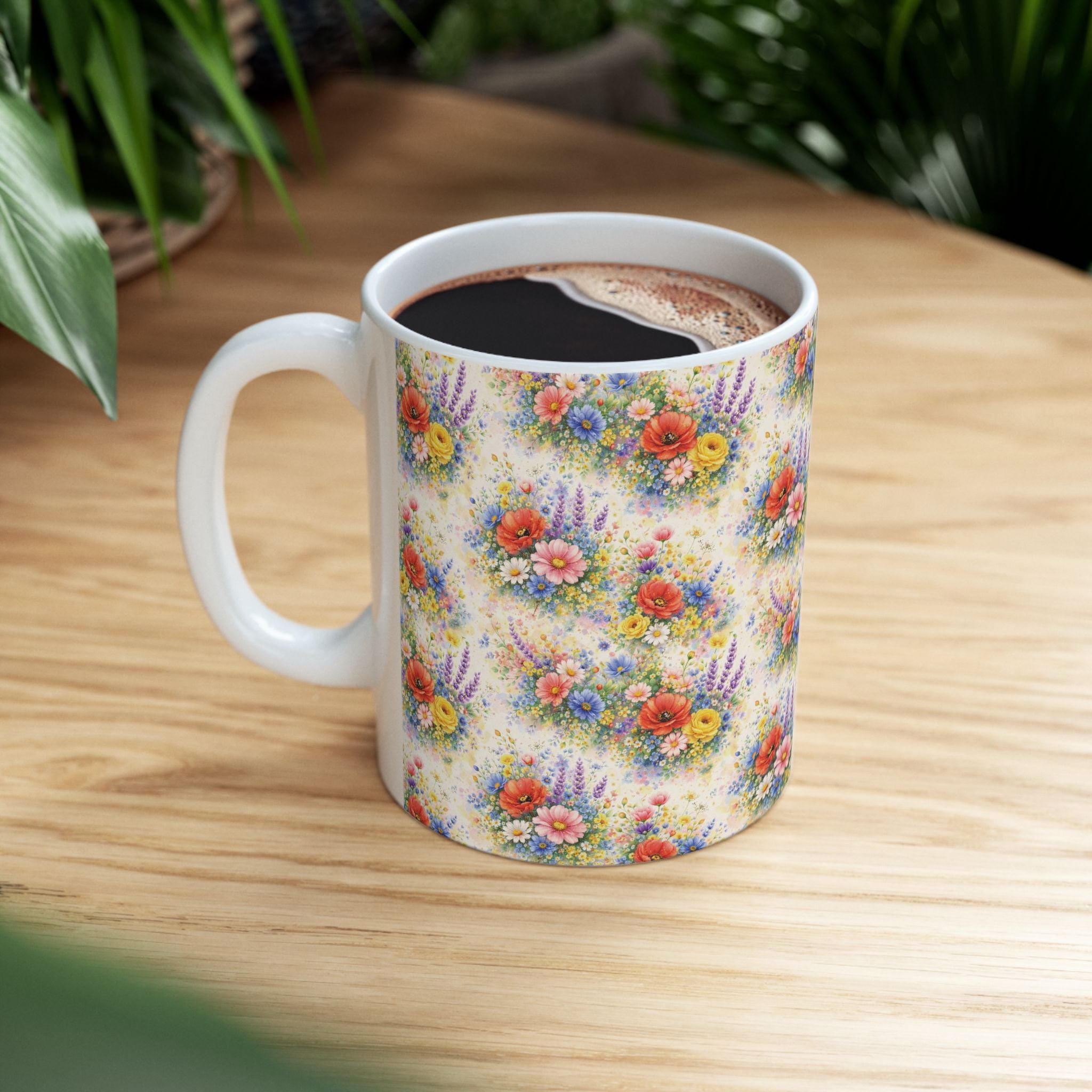 Watercolor Wildflowers Ceramic Mug — Floral 11oz & 15oz Coffee Cup