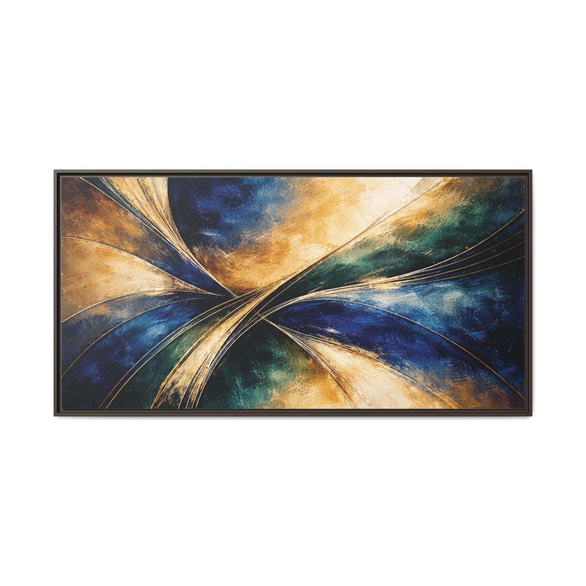 Gilded Convergence  Luxe NeoDeco Blue & Gold Abstract Wall Art Framed