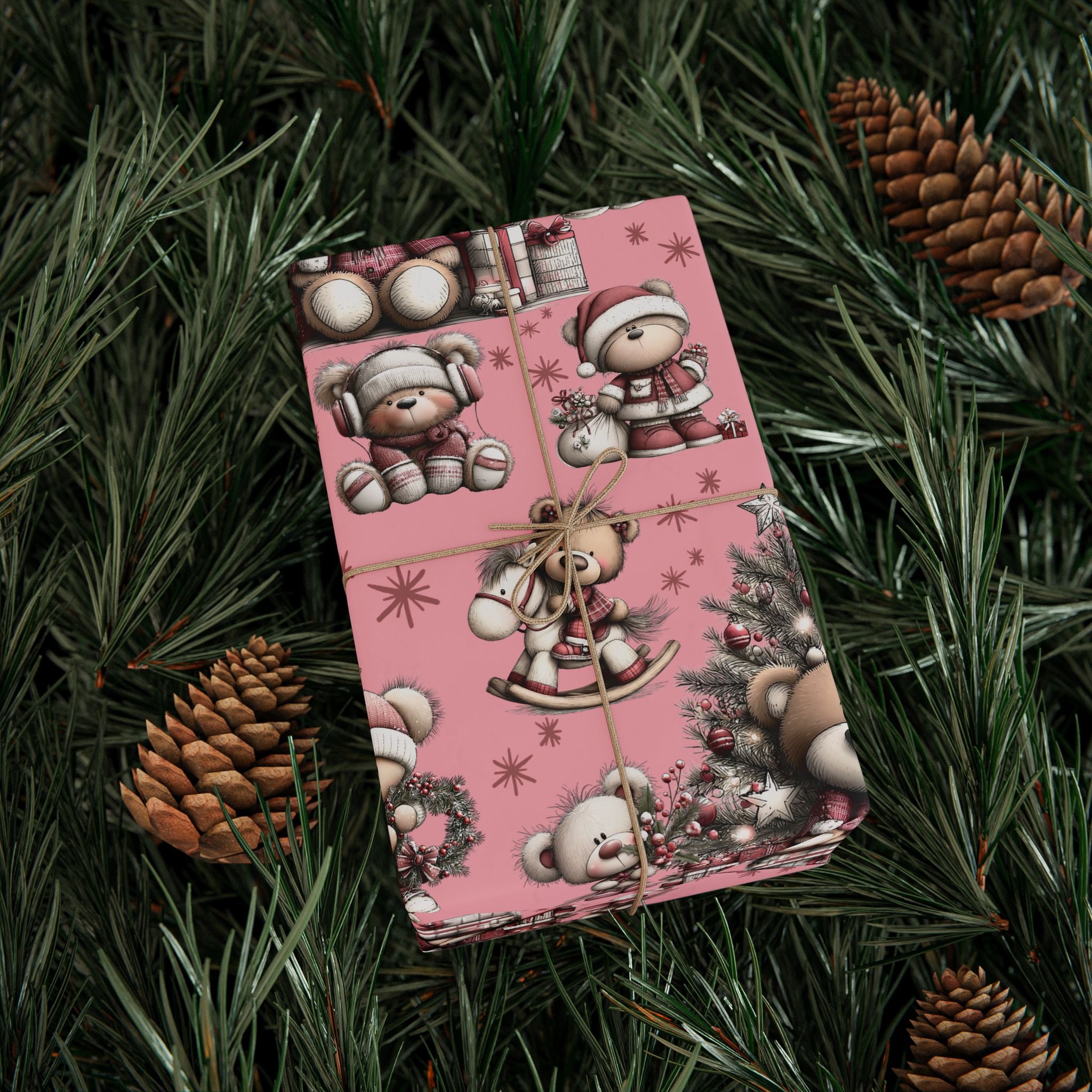 Whimsical Pink Teddy Bear Wrapping Paper Cute Holiday Gift Wrap for Sweet  Cozy Presents