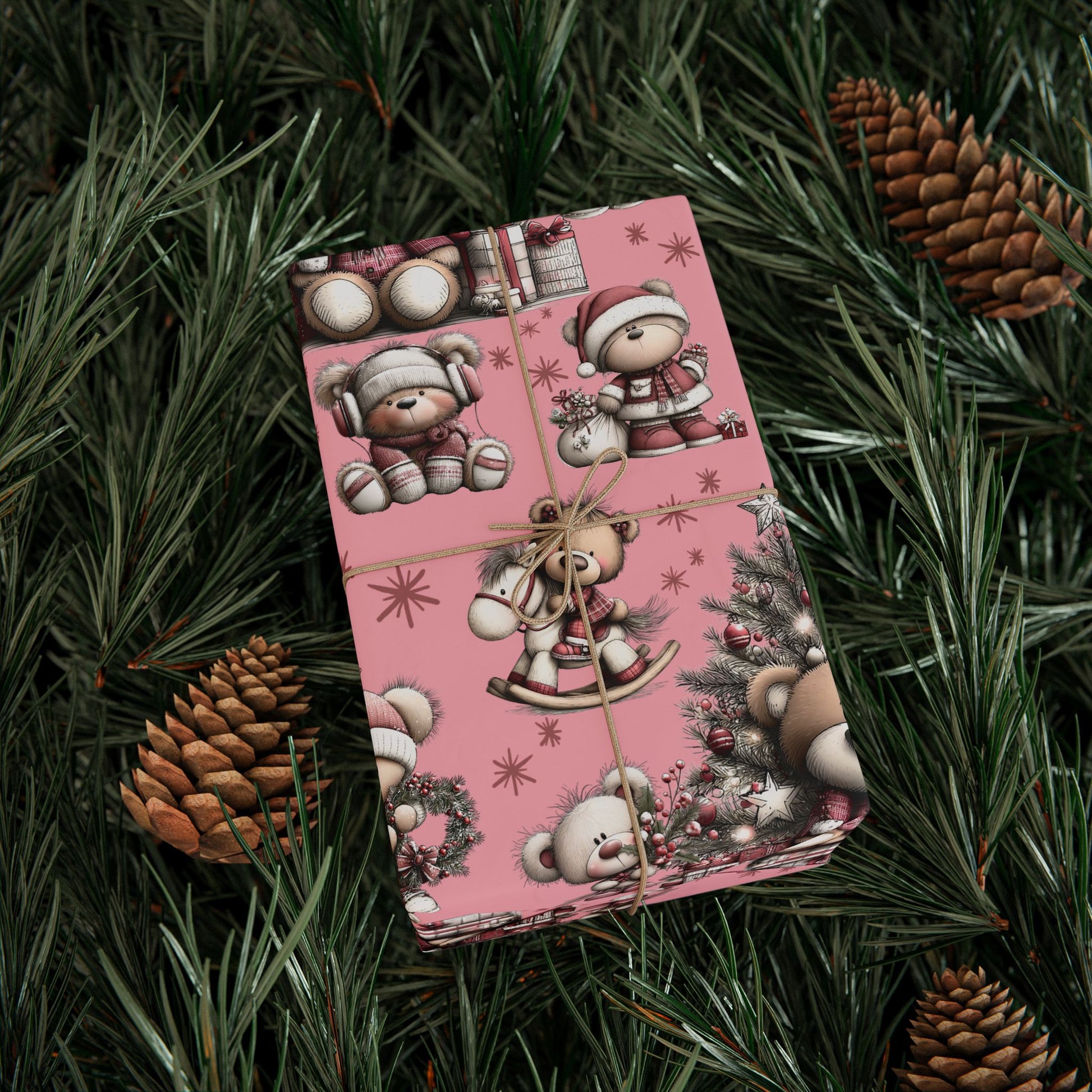 Whimsical Pink Teddy Bear Wrapping Paper Cute Holiday Gift Wrap for Sweet  Cozy Presents
