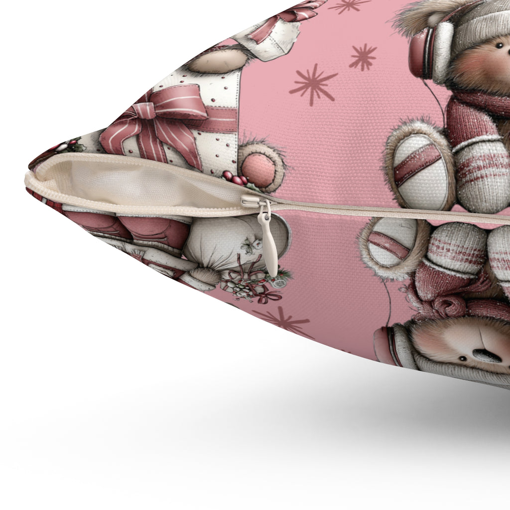 Whimsical Pink Teddy Bear Pillow Cozy Decorative Accent for Holiday  Everyday Comfort