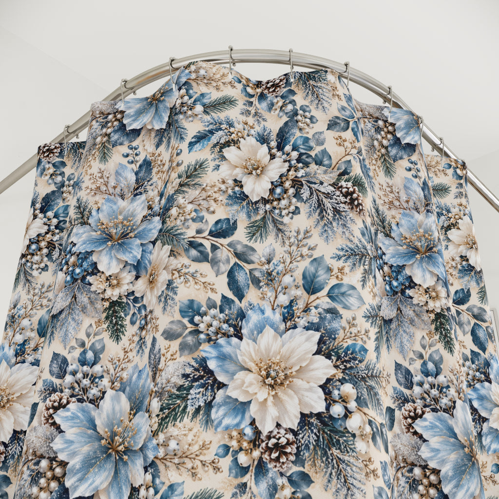 Icy Blue Floral Shower Curtain