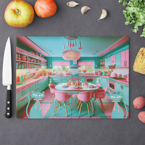 Cutting Board - Atomic Kitty Cat Mid Century Modern Aqua Pink MCM Design - MRSBYVALLE