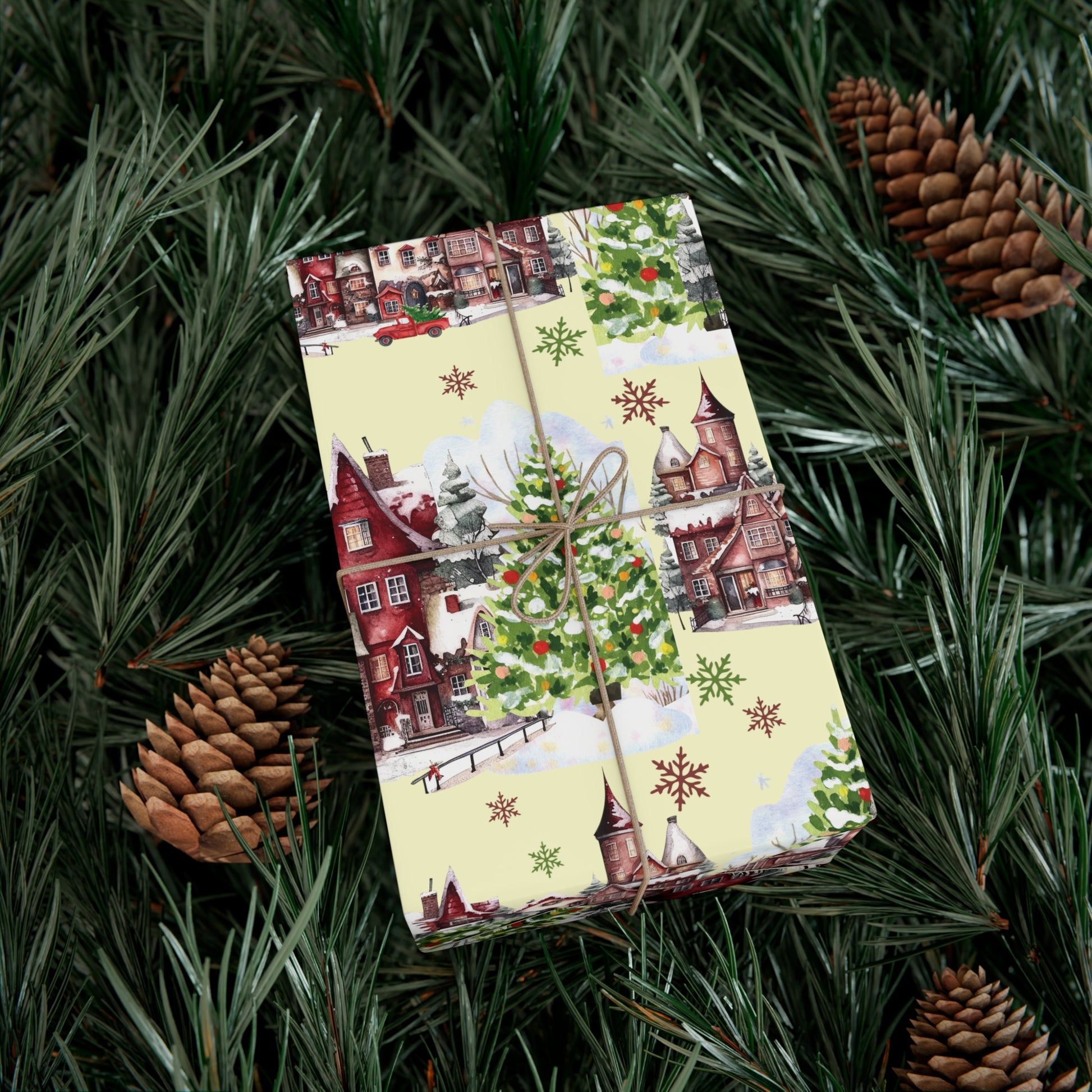 Christmas Village Wrapping Paper Whimsical Winter Wonderland with Pastel Trees, Snowflakes, and Festive Gifts Perfect for a Magical Holiday Season in Matte/Satin, All Occasion - MRSBYVALLE