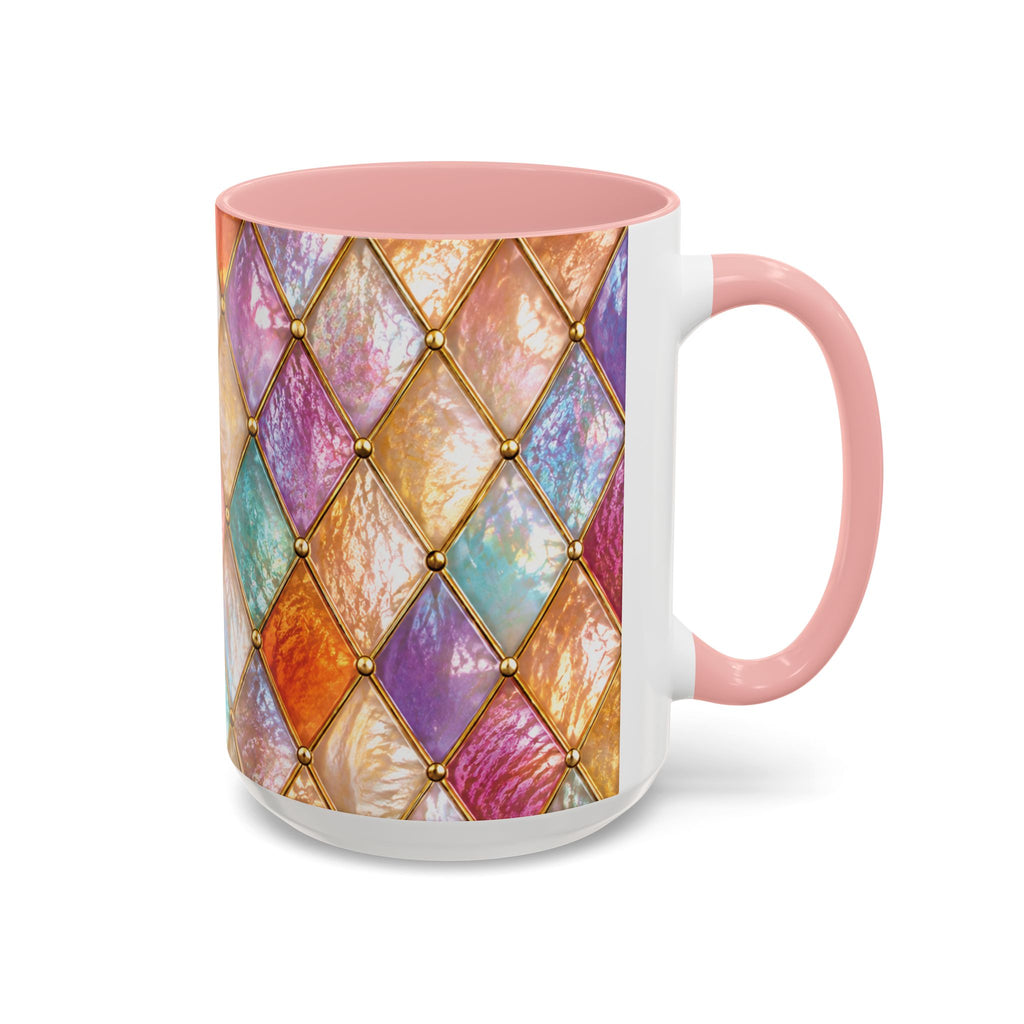 Colorful Jewel-Quilt Accent Coffee Mug — Vibrant Stained-Glass Pattern (11/15oz) Gift for her