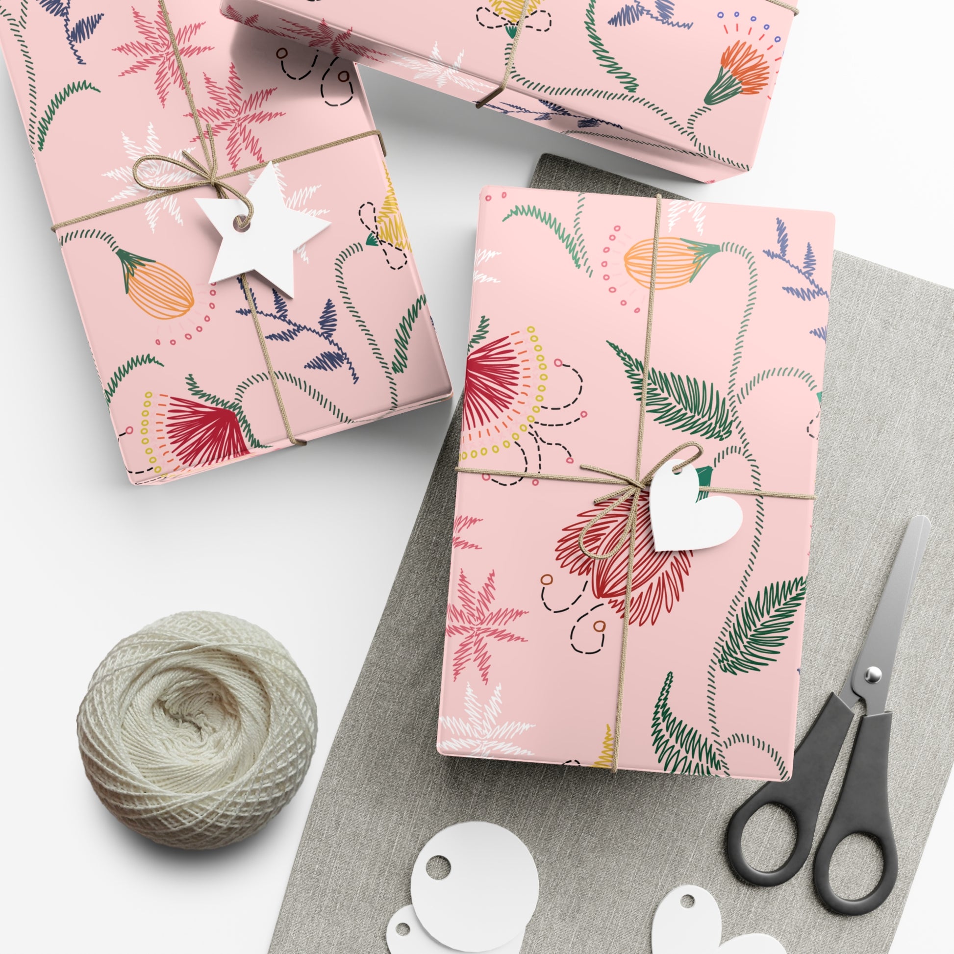Pink Wildflowers Wrapping Paper Pink Bows Cherries Elegance Perfect for Gifts Weddings, Bridal Baby Showers All Occasion - MRSBYVALLE