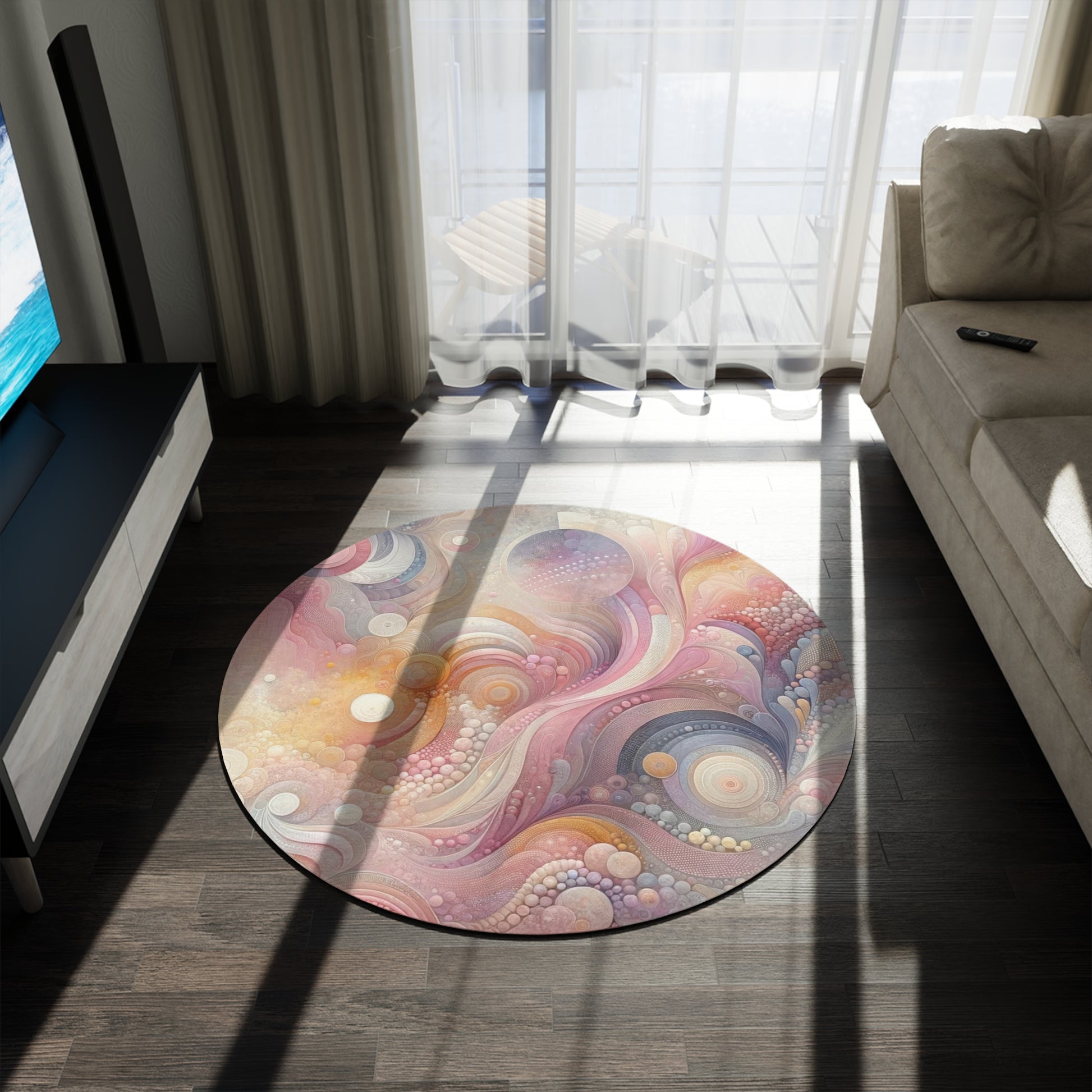 Pink Purple Blue Abstract 60x60 Round Rug Modern Charm to Any Room Housewarming Gift Newlywed New House Rug interior Designer Livingroom.