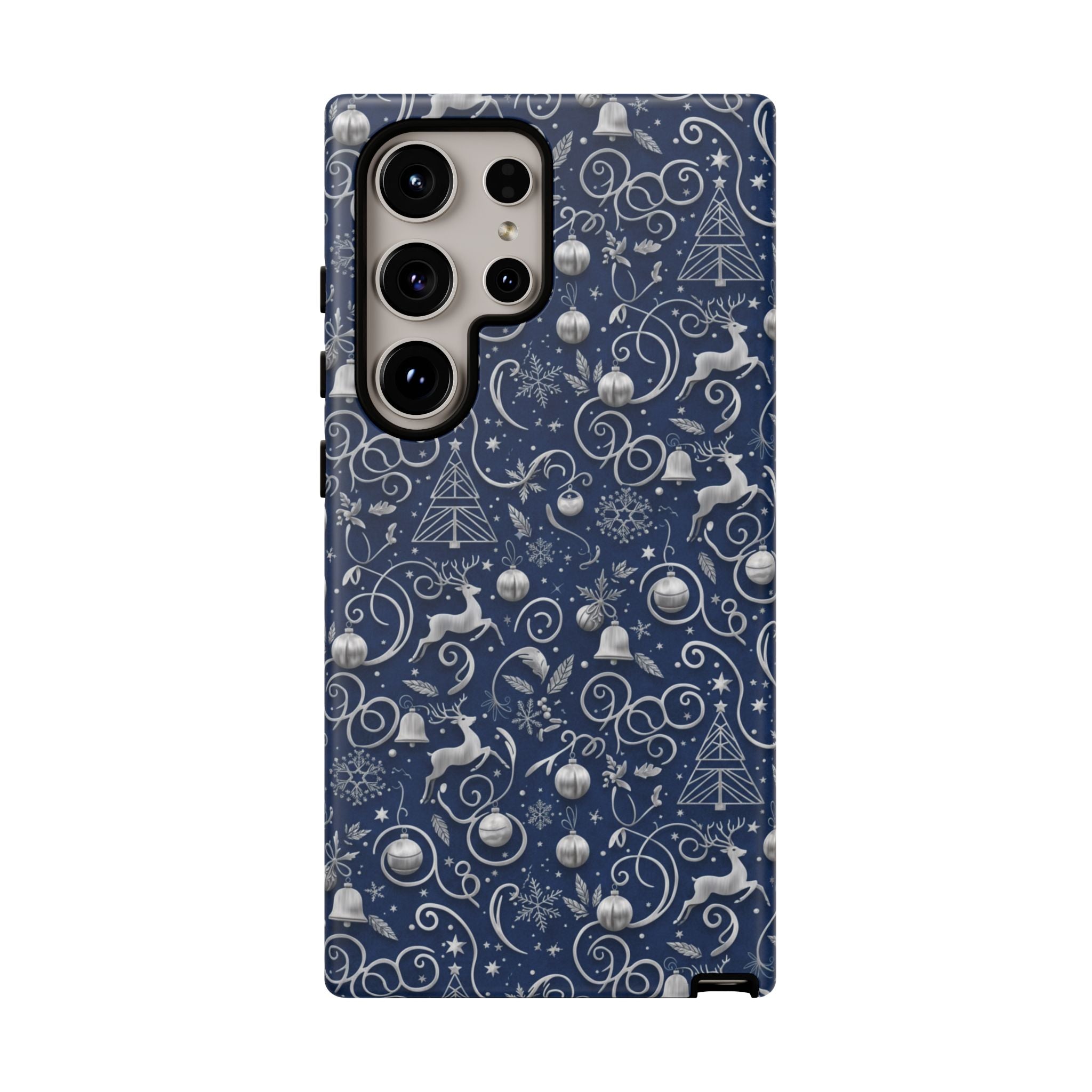 Blue & Silver Christmas Phone Case – Holiday Sparkle Design for iPhone 17, All iPhones & Galaxy | MRSBYVALLE Gift for Her