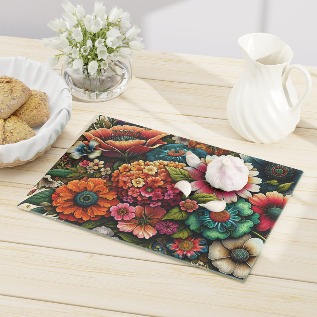 Cutting Board Bright Floral Tempered Glass Cutting Board Durable Kitchen Decor with Elegant Flower Design, Housewarming, New House Gift - MRSBYVALLE