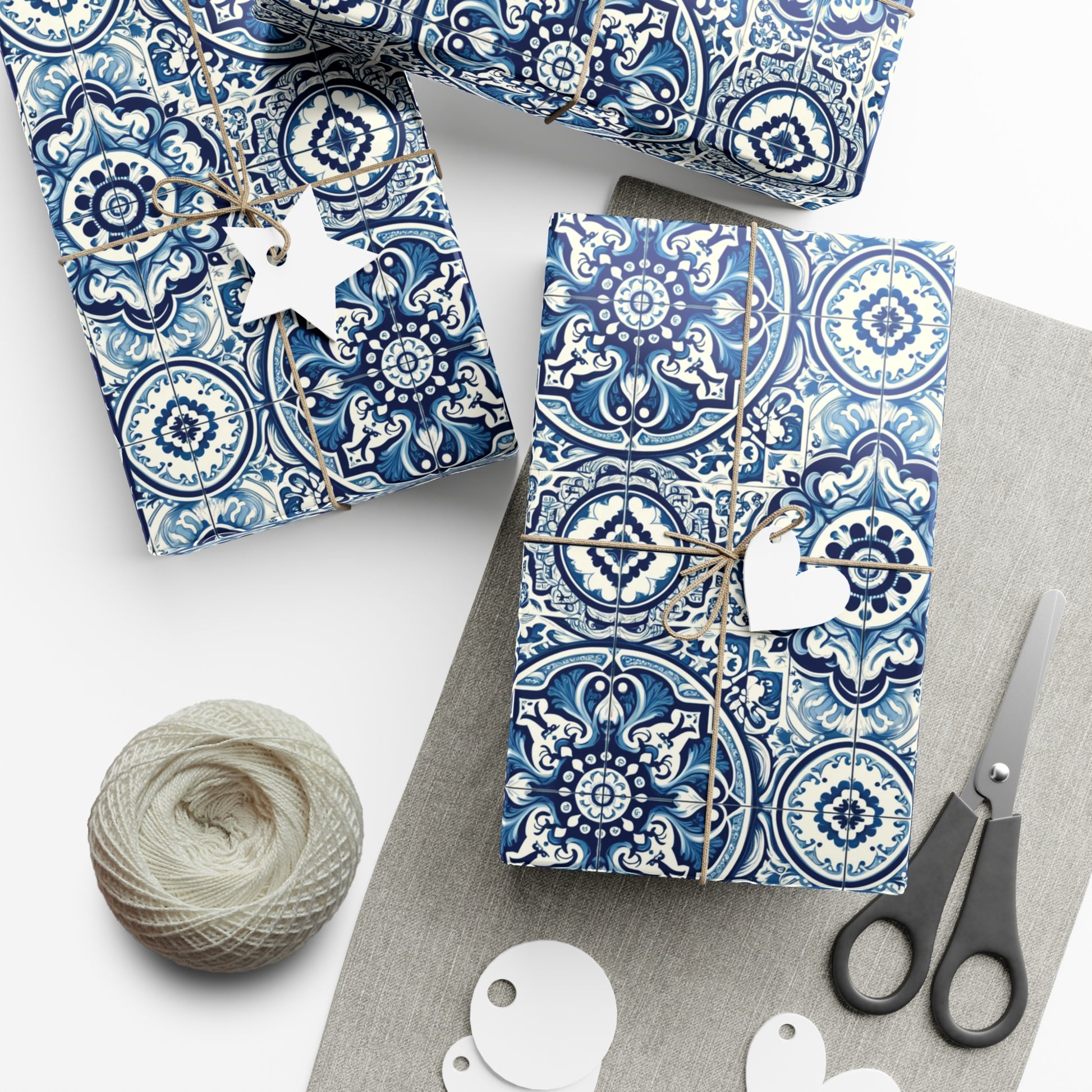 Blue Tile Design Wrapping Paper Pink Elegance Perfect for Gifts Weddings, Bridal Baby Showers, Mother's Day, Christmas All Occasion - MRSBYVALLE