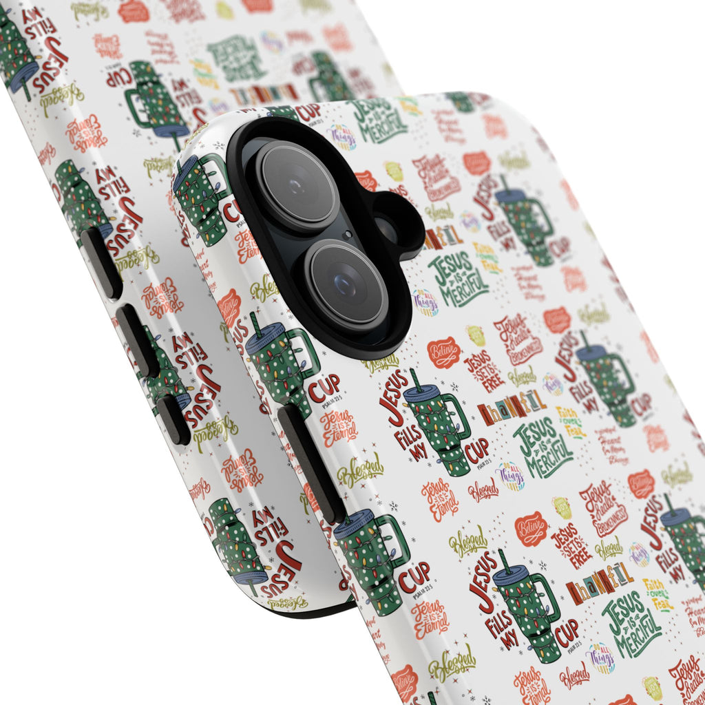 Jesus Fill My Cup Phone Case Cute Floral Design in Red, Pink, Blue – Aesthetic Protective Case for iPhone and  Android